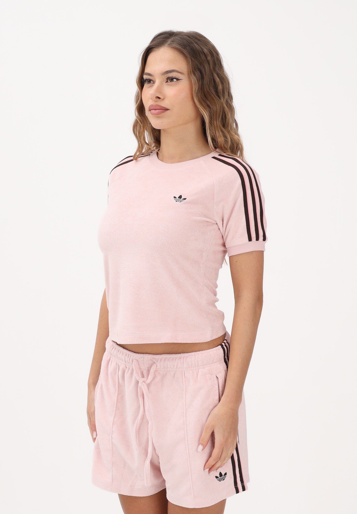 ADIDAS ORIGINALS T-shirt a manica corta Terry Towel Cali rosa da donna KD1410 . ADIDAS ORIGINALS