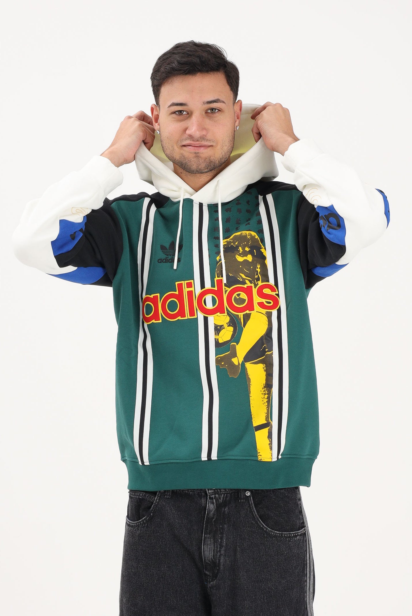 ADIDAS ORIGINALS Felpa con cappuccio Archive Football multicolore da uomo KD1438 . ADIDAS ORIGINALS