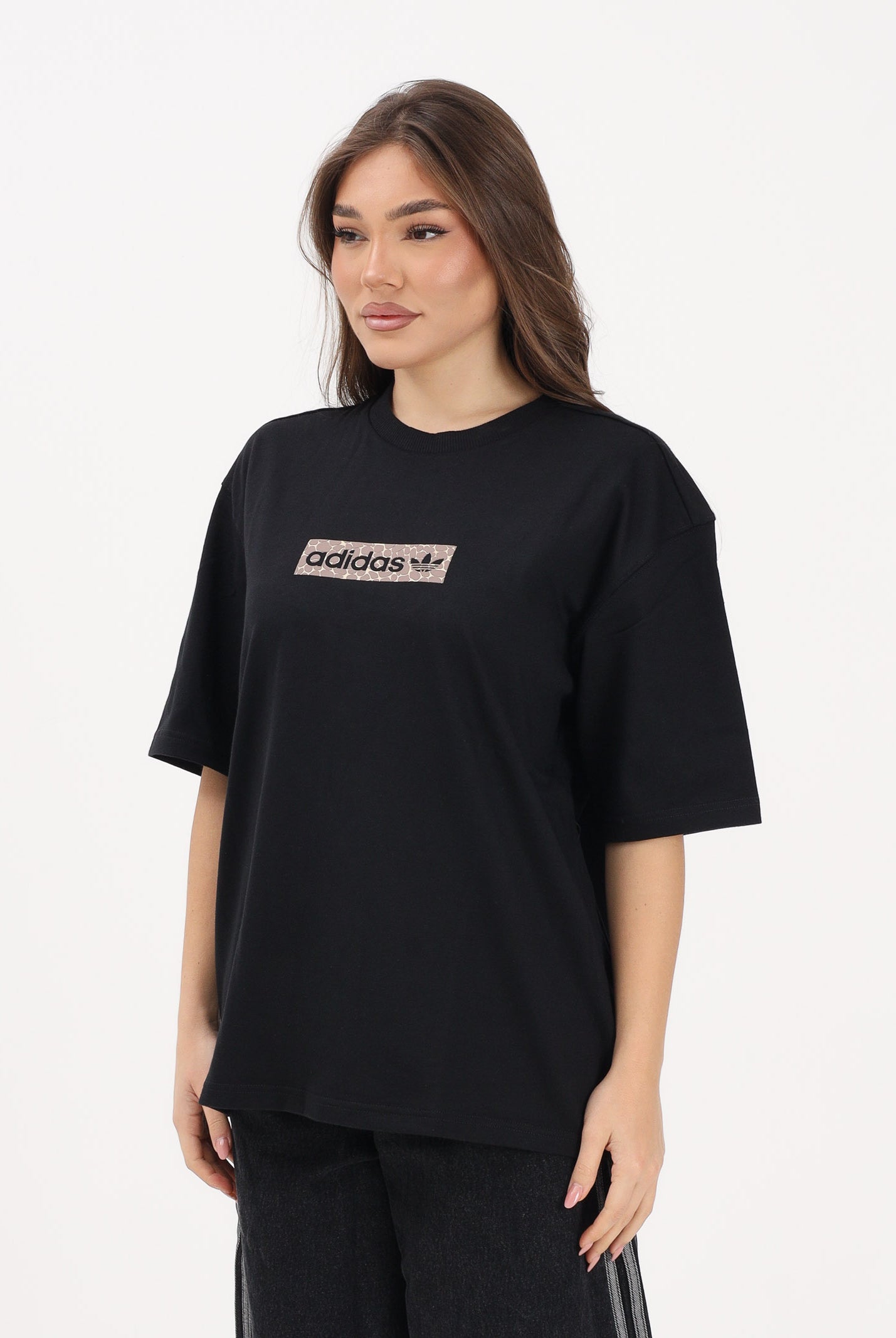 ADIDAS ORIGINALS T-shirt a manica corta AOP nera da donna KD2822 . ADIDAS ORIGINALS