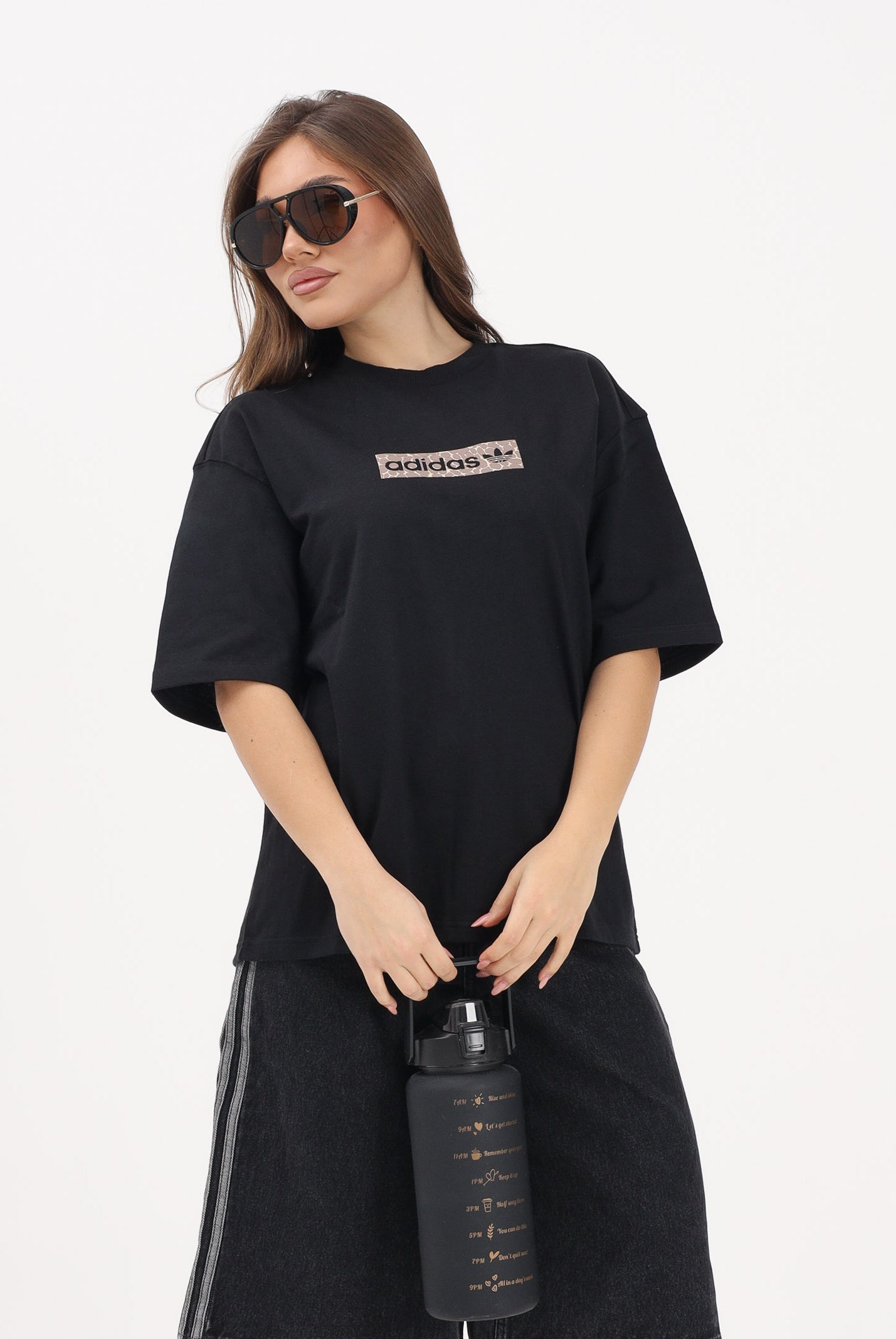 ADIDAS ORIGINALS T-shirt a manica corta AOP nera da donna KD2822 . ADIDAS ORIGINALS
