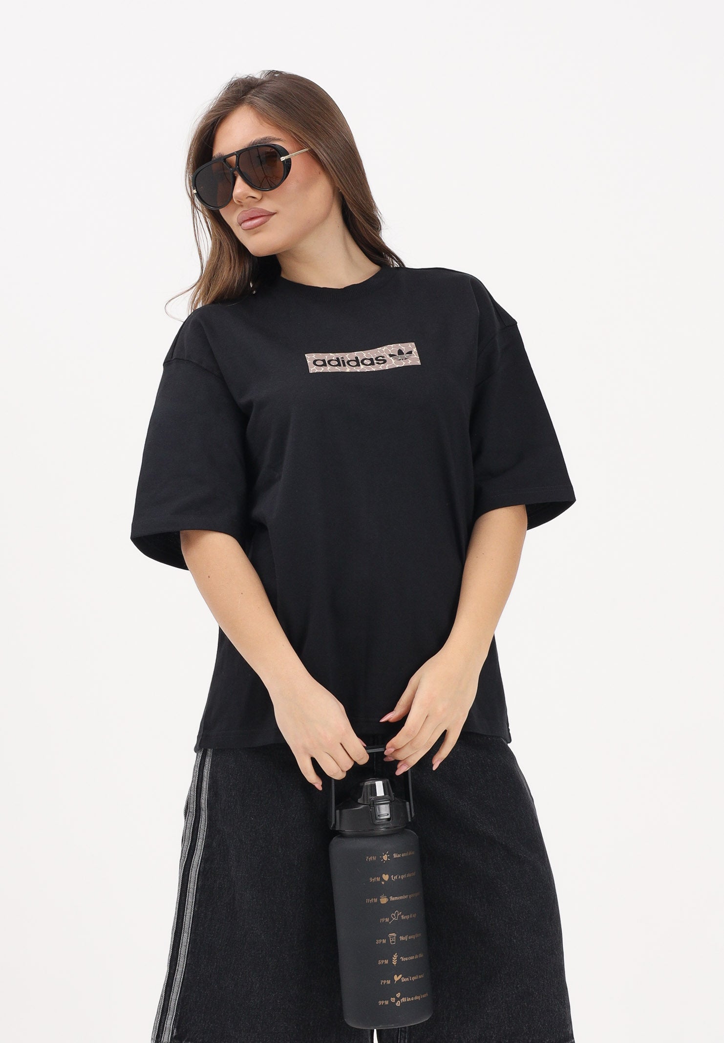 ADIDAS ORIGINALS T-shirt a manica corta AOP nera da donna KD2822 . ADIDAS ORIGINALS