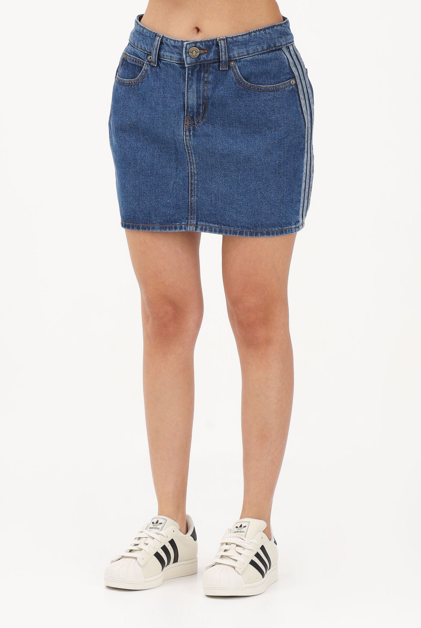 ADIDAS ORIGINALS Gonna corta 3-Stripes in denim medio da donna KD2901 . ADIDAS ORIGINALS