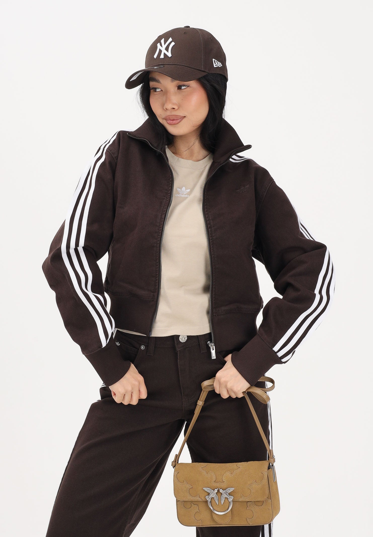 ADIDAS ORIGINALS Giubbotto FIREBIRD in denim marrone da donna KD2937 . ADIDAS ORIGINALS
