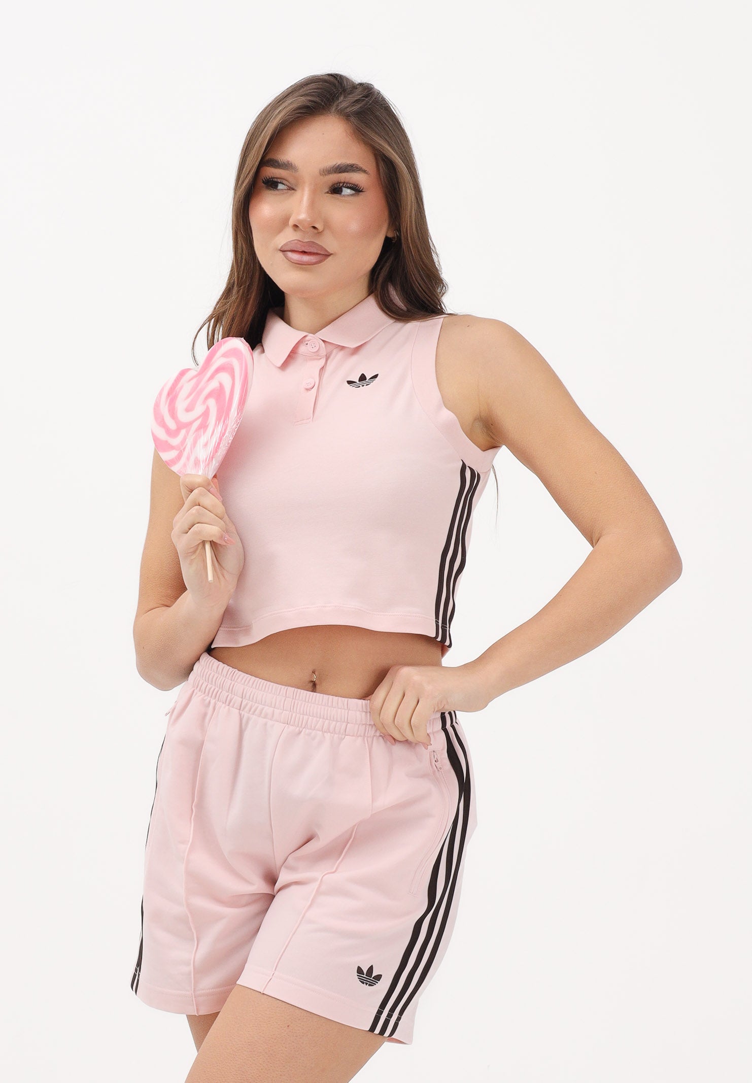 ADIDAS ORIGINALS Polo smanicata rosa e marrone da donna KD3703 . ADIDAS ORIGINALS