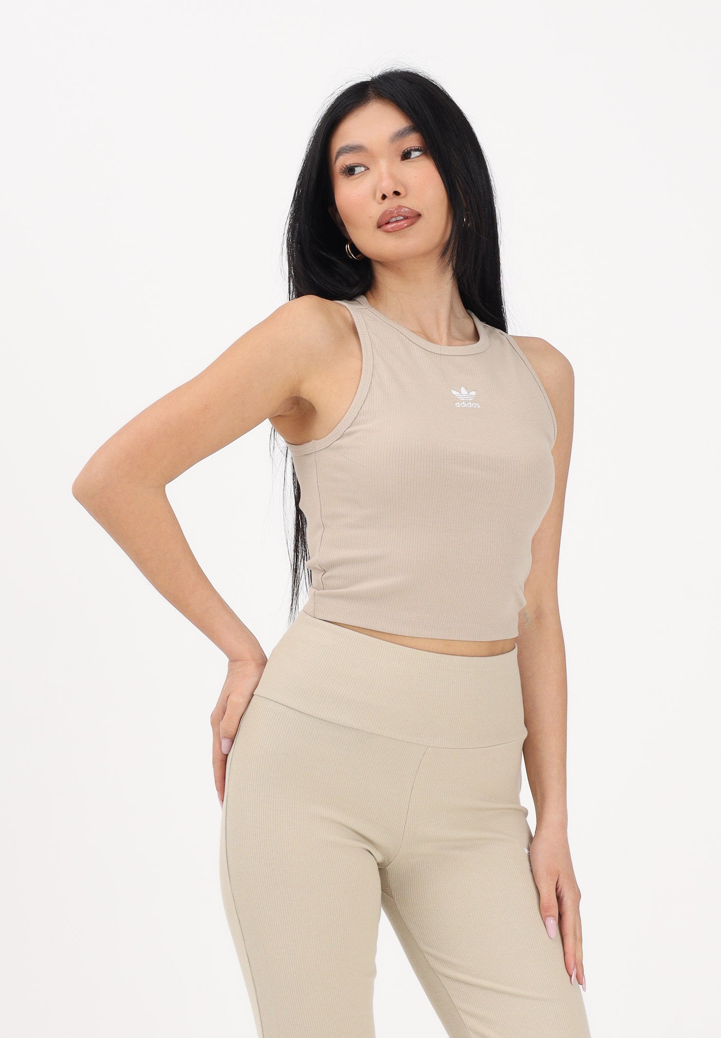 ADIDAS ORIGINALS Canotta Essentials Ribbed beige da donna KD3822 . ADIDAS ORIGINALS