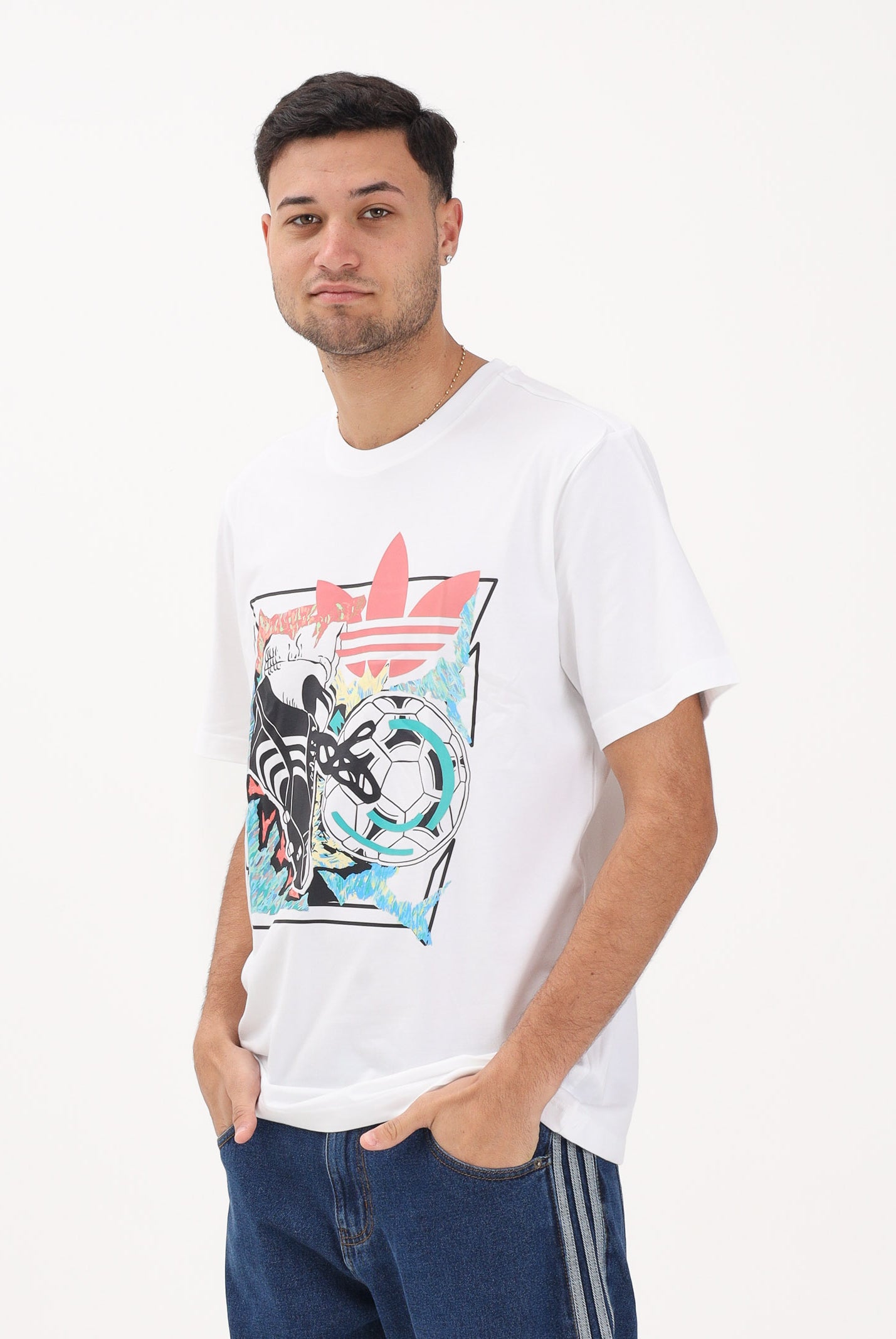 ADIDAS ORIGINALS T-shirt a manica corta Archive Anime Football bianca da uomo KD3826 . ADIDAS ORIGINALS