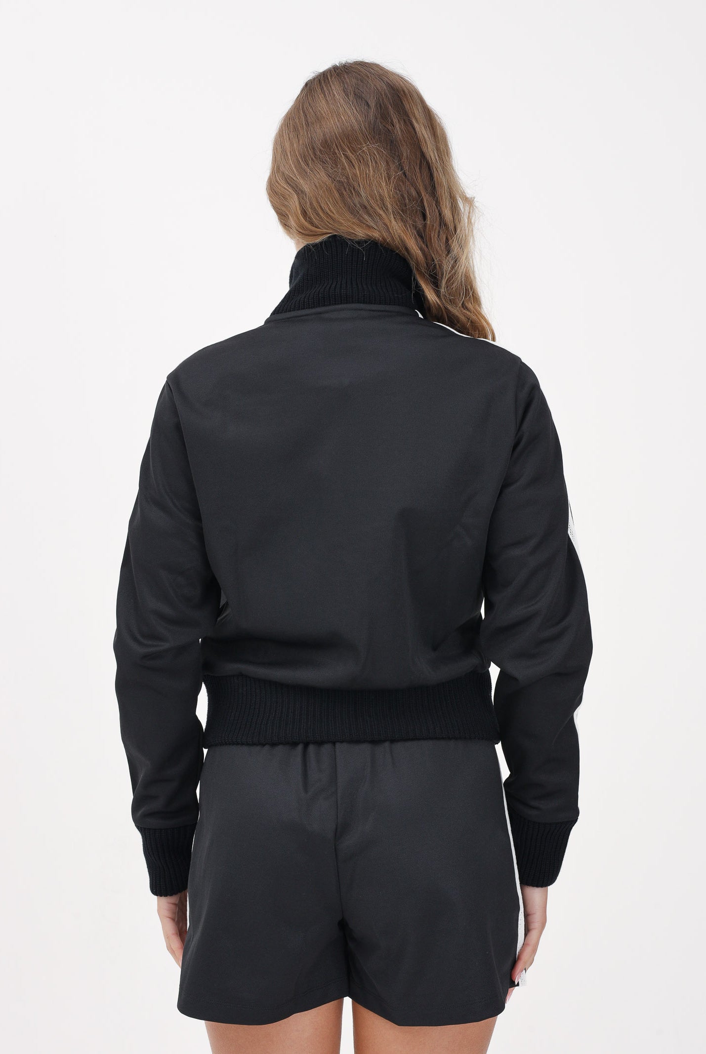 ADIDAS ORIGINALS Felpa con zip Firebird nera da donna con dettagli in maglia all'uncinetto KD5455 . ADIDAS ORIGINALS