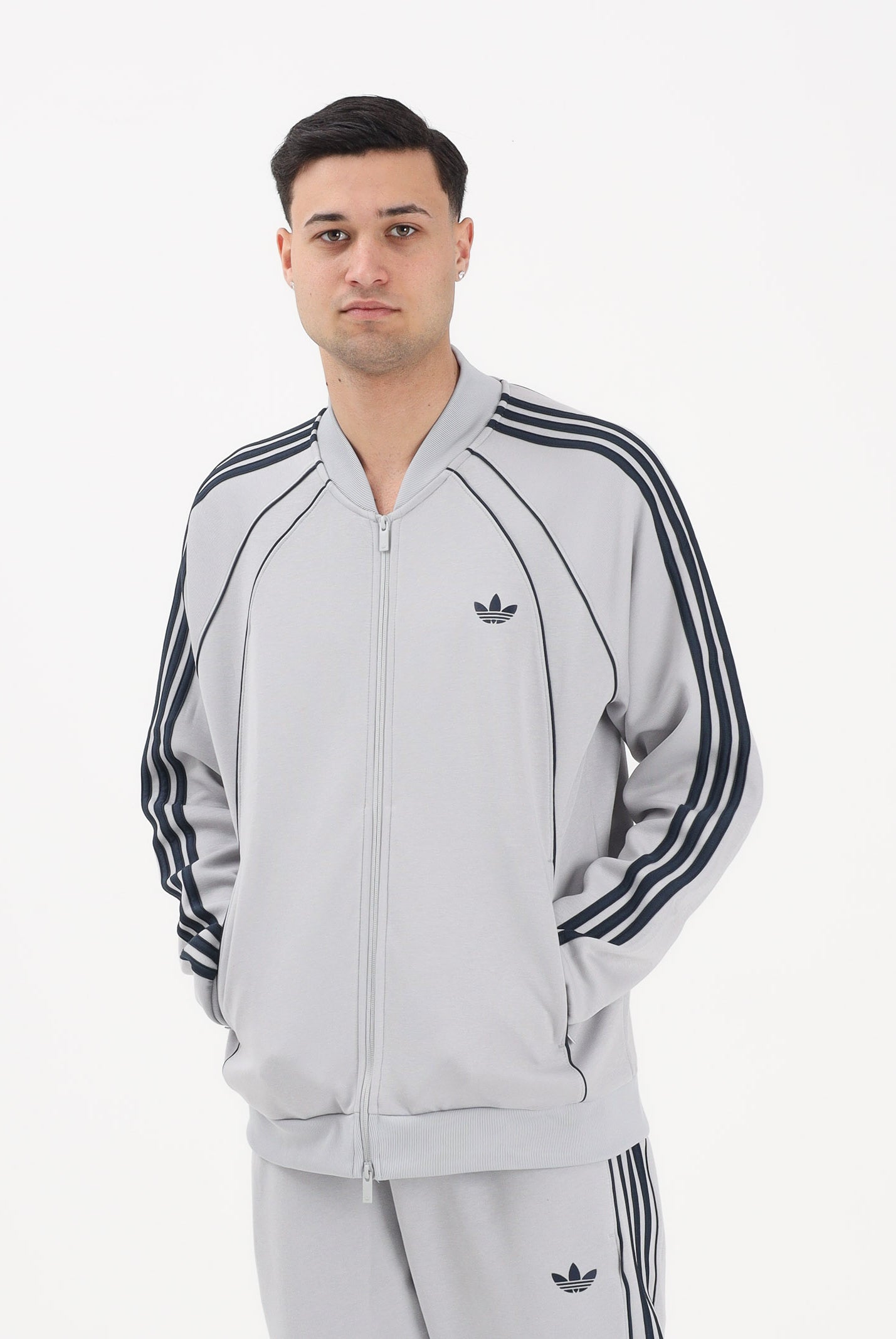 ADIDAS ORIGINALS Felpa con zip Adicolor 2.0. grigia e blu da uomo KD5839 . ADIDAS ORIGINALS