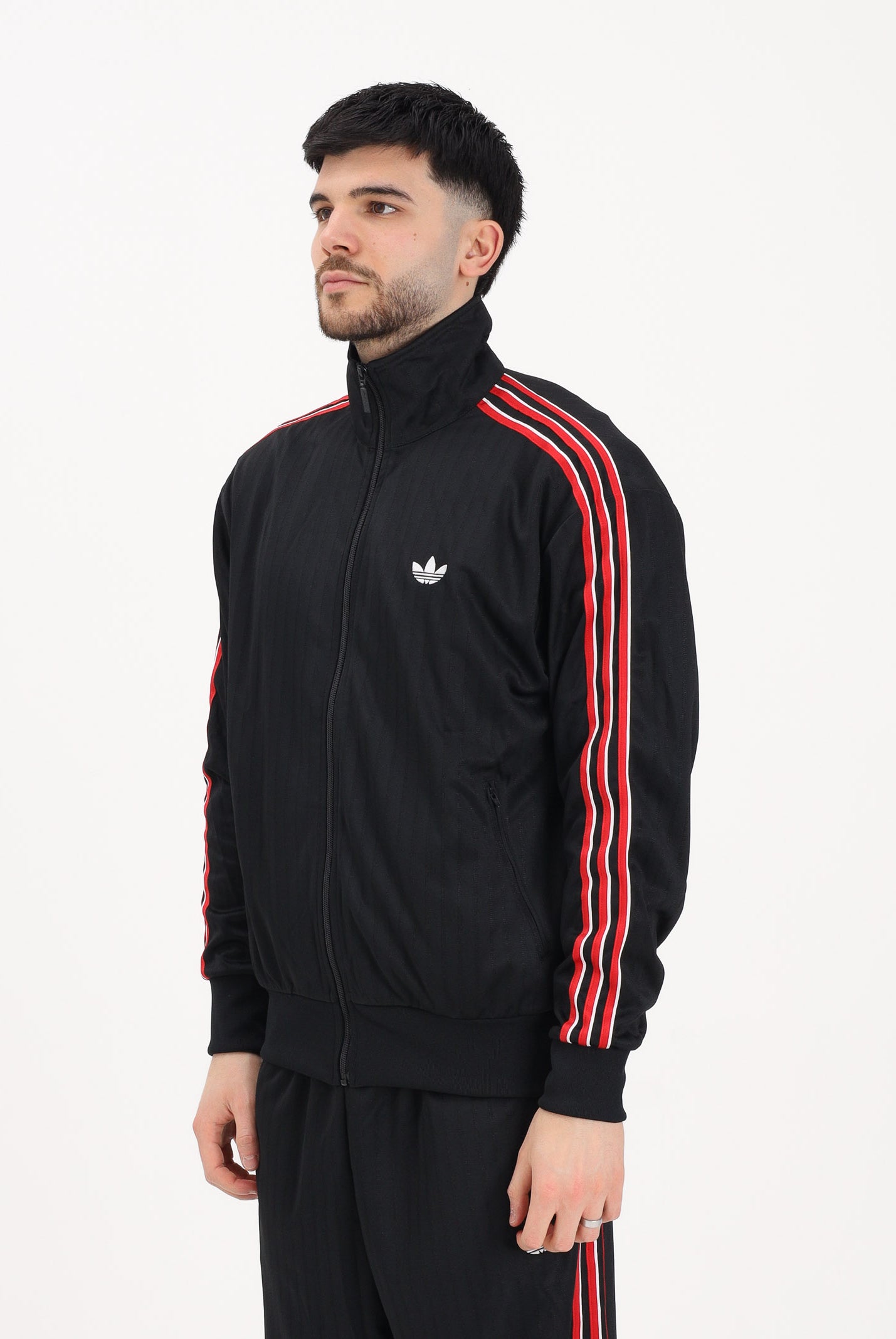 ADIDAS ORIGINALS Felpa con zip FIREBIRD LOOSE PINSTRIPES nera da uomo KD6292 . ADIDAS ORIGINALS