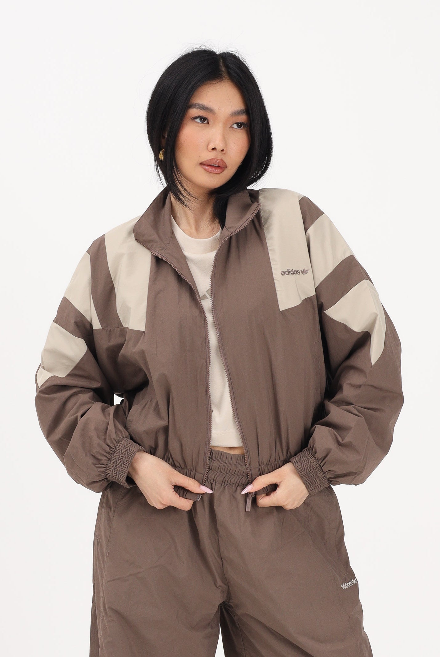 ADIDAS ORIGINALS Giacca a vento BLOCKED WASHED marrone e beige da donna KD8787 . ADIDAS ORIGINALS