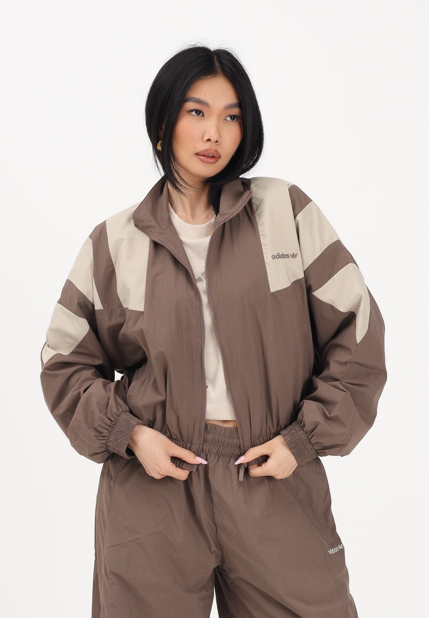ADIDAS ORIGINALS Giacca a vento BLOCKED WASHED marrone e beige da donna KD8787 . ADIDAS ORIGINALS