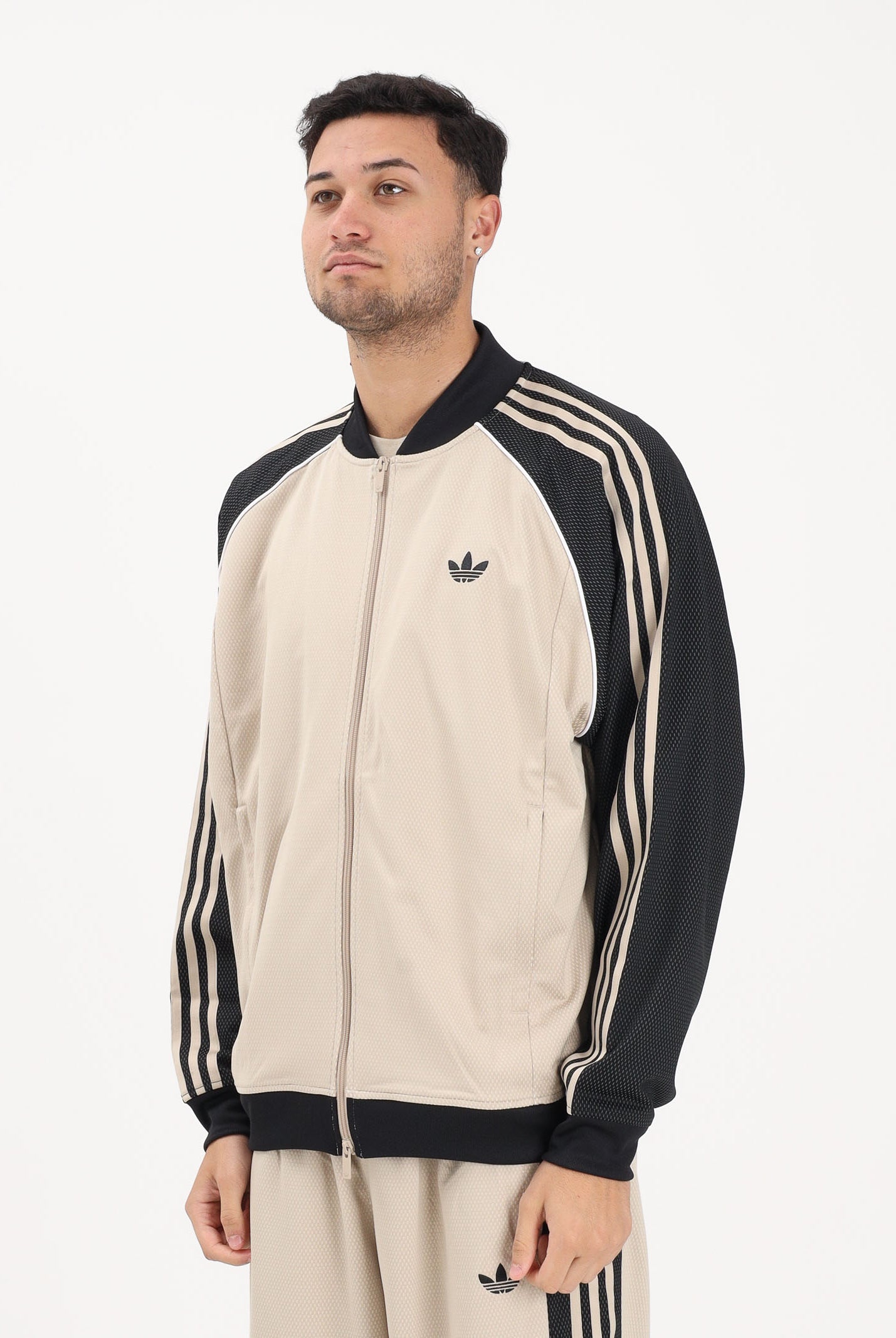 ADIDAS ORIGINALS Felpa con zip Loose Mesh beige e nera da uomo KE0114 . ADIDAS ORIGINALS
