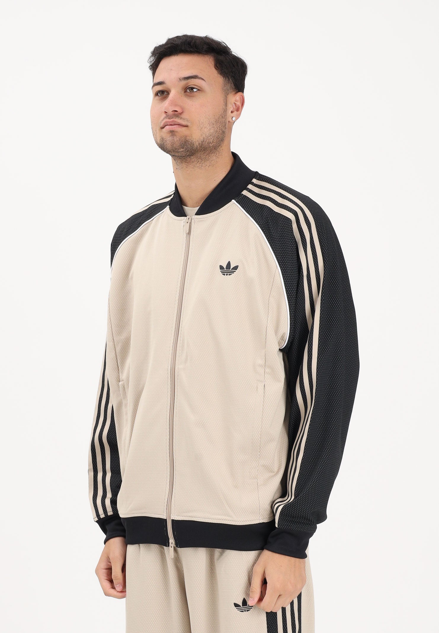 ADIDAS ORIGINALS Felpa con zip Loose Mesh beige e nera da uomo KE0114 . ADIDAS ORIGINALS
