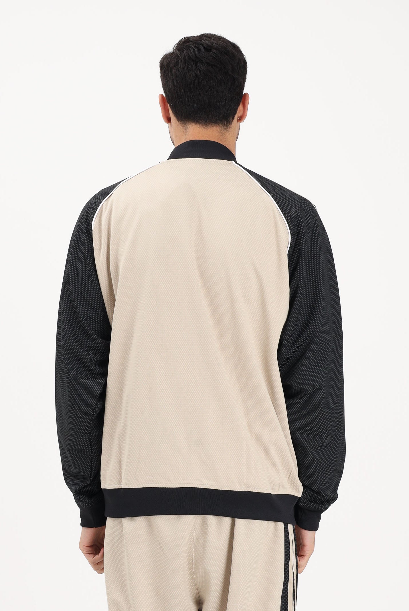 ADIDAS ORIGINALS Felpa con zip Loose Mesh beige e nera da uomo KE0114 . ADIDAS ORIGINALS