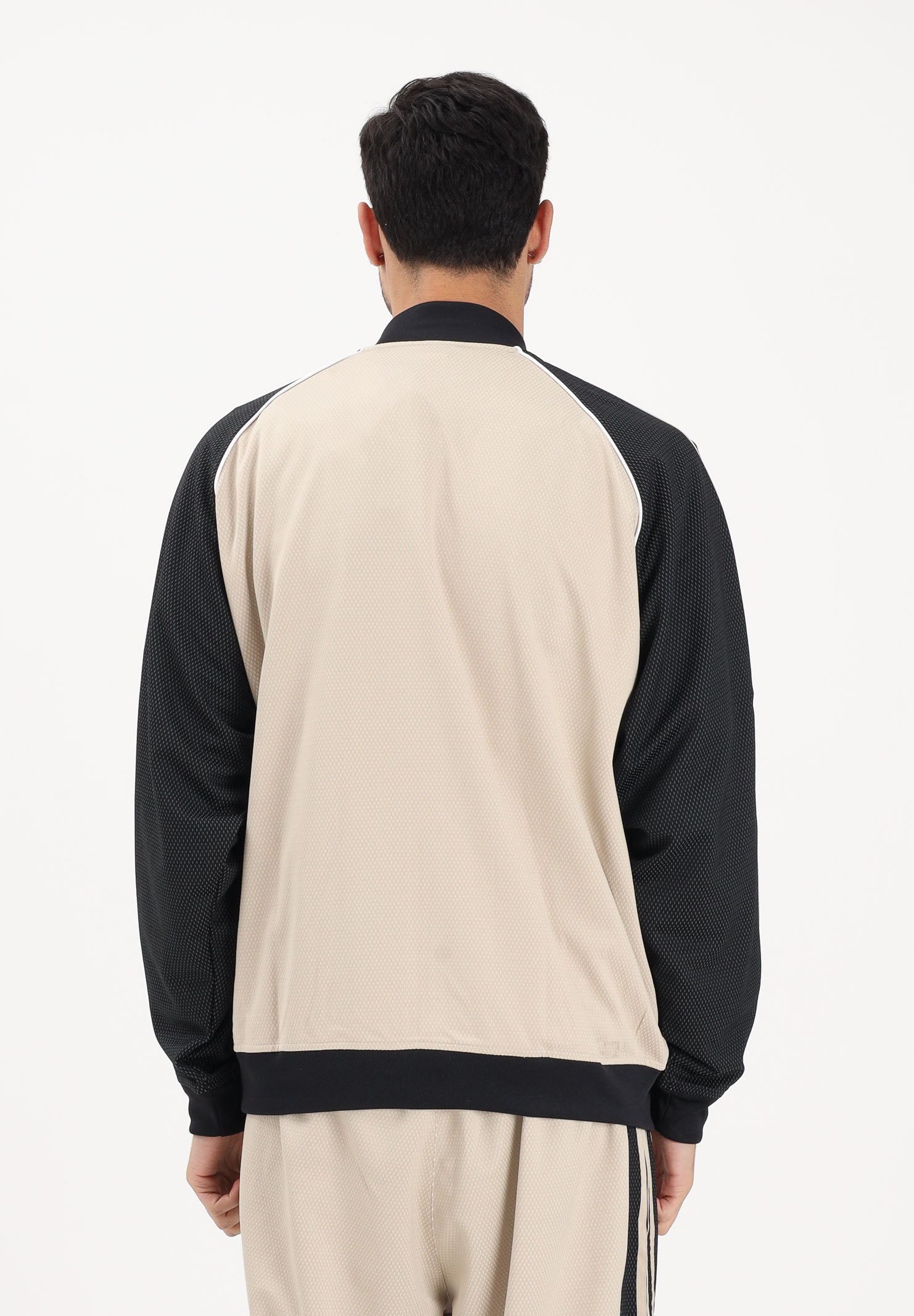 ADIDAS ORIGINALS Felpa con zip Loose Mesh beige e nera da uomo KE0114 . ADIDAS ORIGINALS