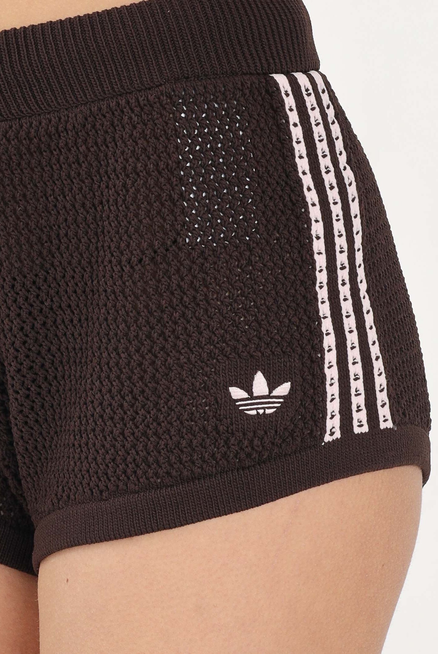 ADIDAS ORIGINALS Shorts sportivo KNITTED CROCHET marrone e rosa da donna KE0197 . ADIDAS ORIGINALS