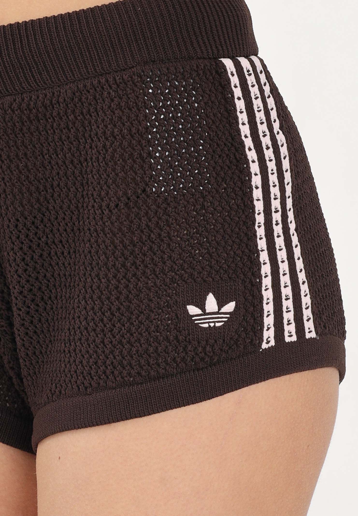 ADIDAS ORIGINALS Shorts sportivo KNITTED CROCHET marrone e rosa da donna KE0197 . ADIDAS ORIGINALS