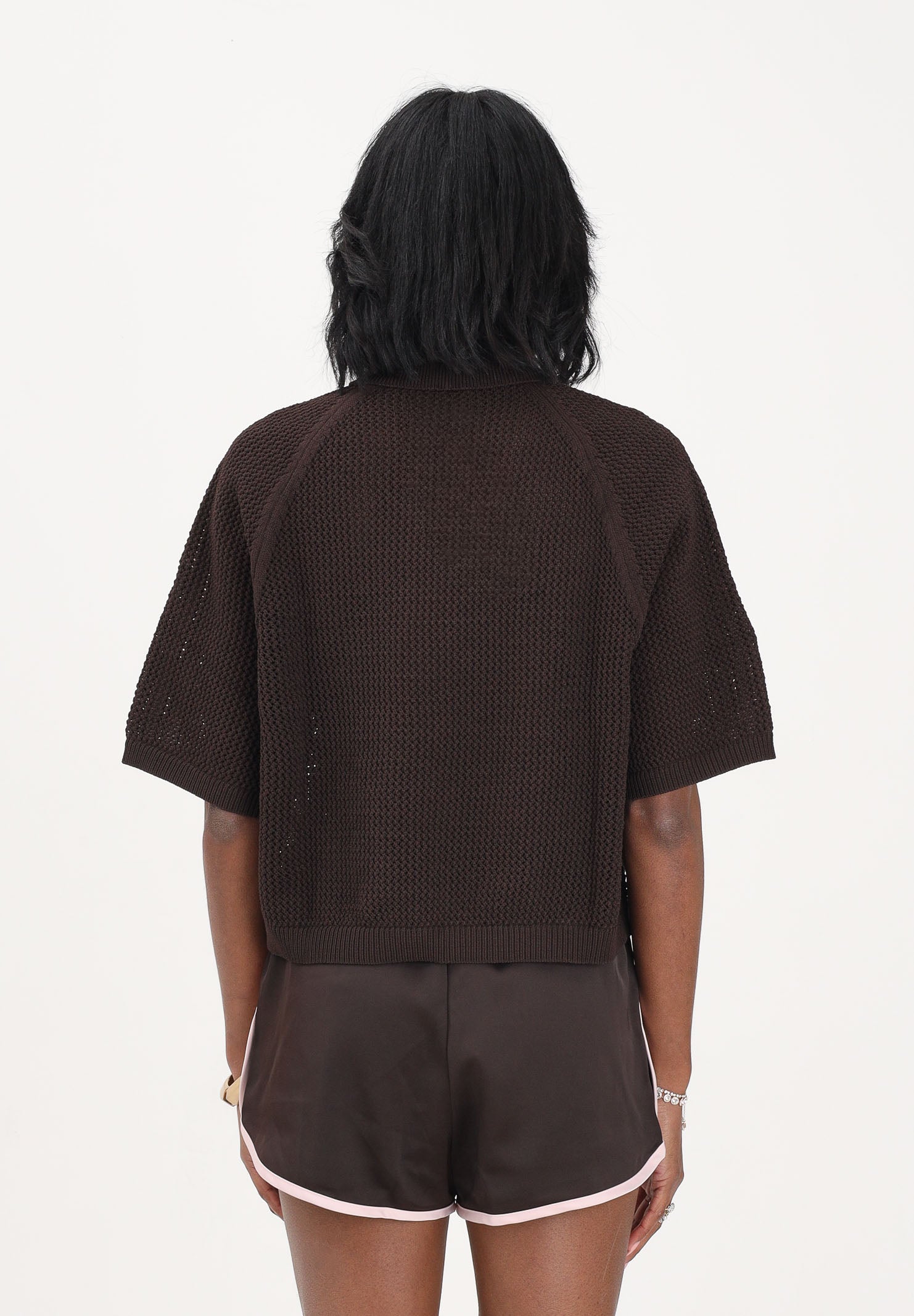 ADIDAS ORIGINALS Polo a manica corta in maglia marrone da donna KE0198 . ADIDAS ORIGINALS