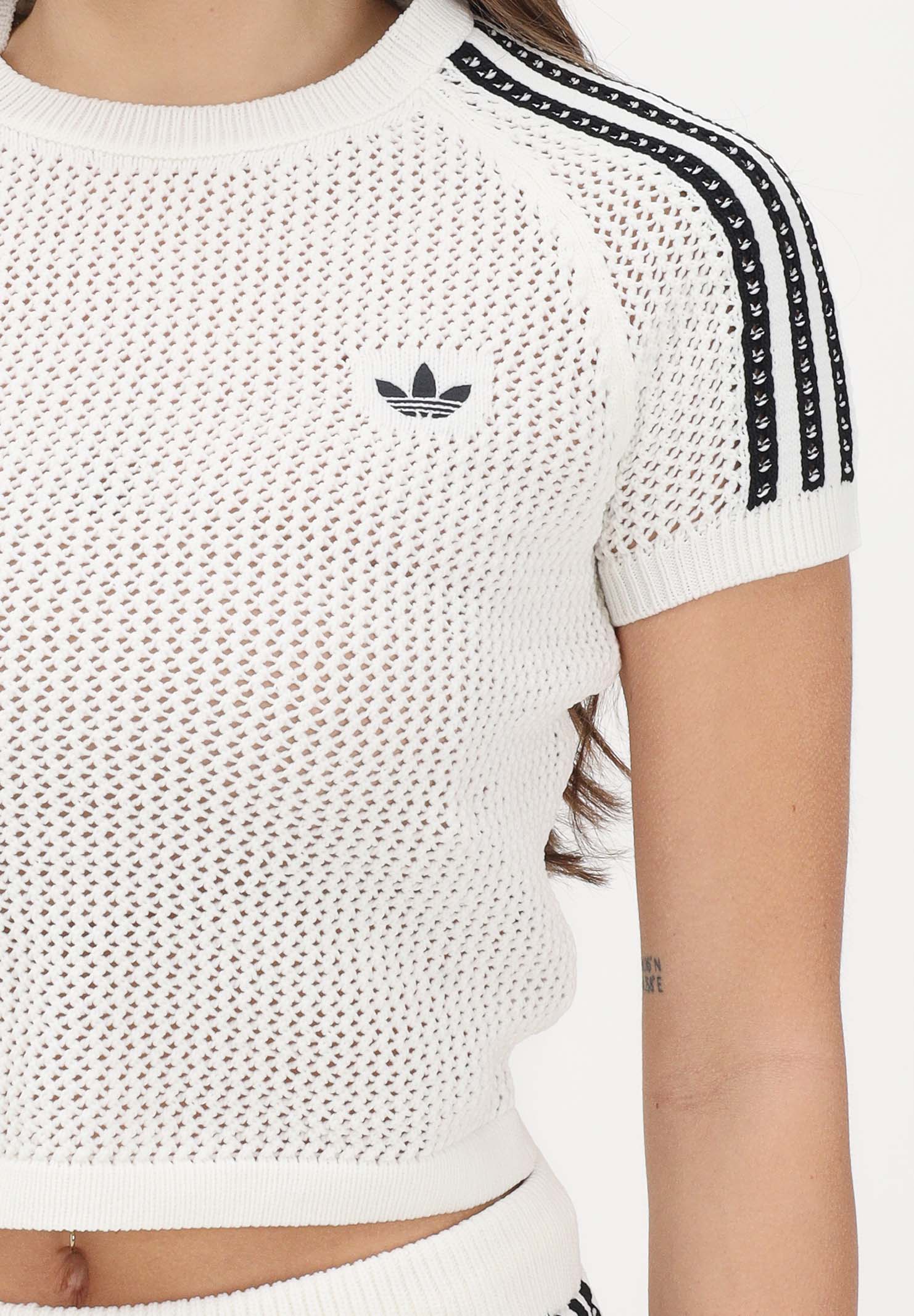 ADIDAS ORIGINALS Maglia a manica corta KNITTED CROCHET CALI bianca da donna<BR/> KE0200 . ADIDAS ORIGINALS