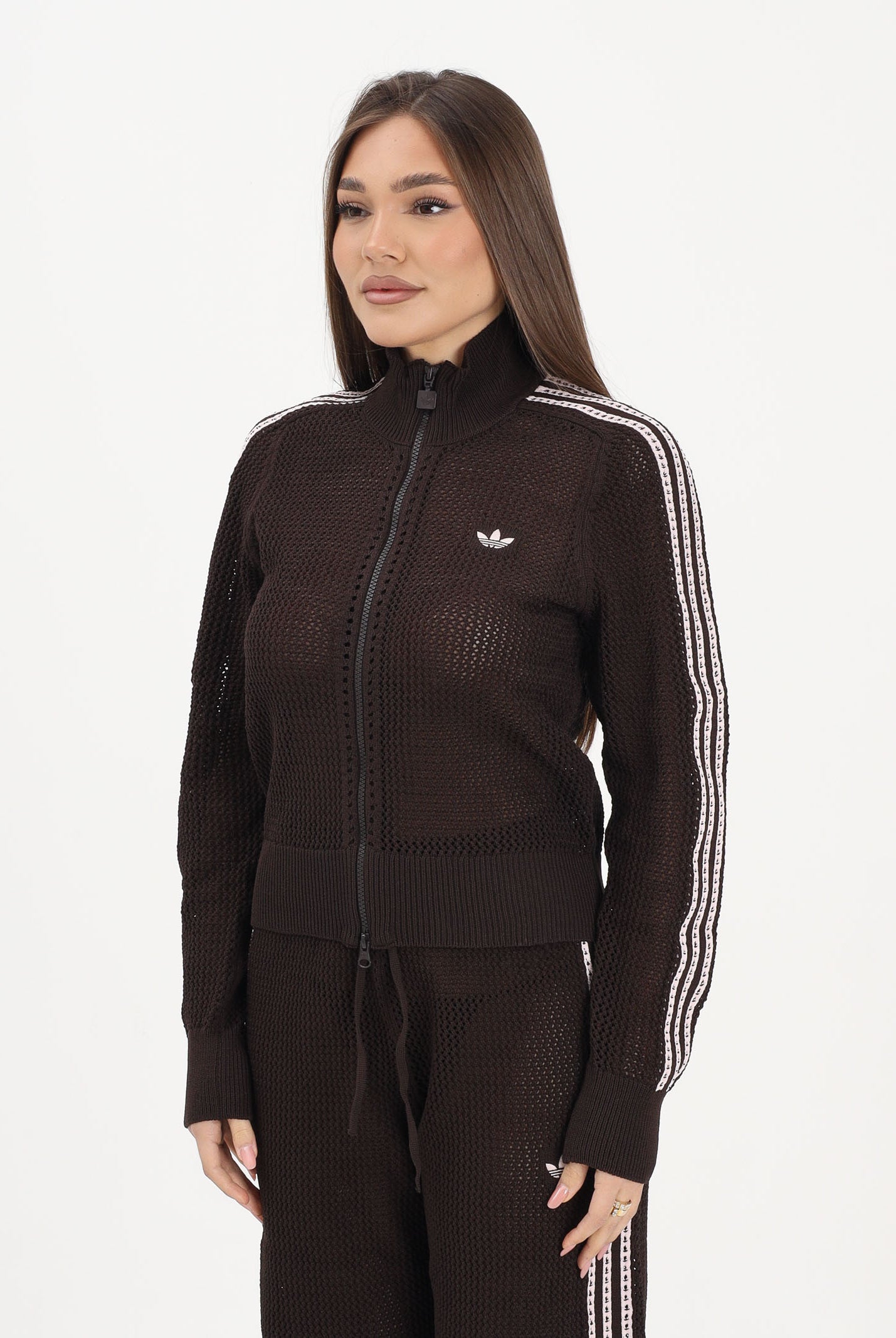 ADIDAS ORIGINALS Cardigan KNITTED CROCHET FIREBIRD marrone da donna KE0202 . ADIDAS ORIGINALS