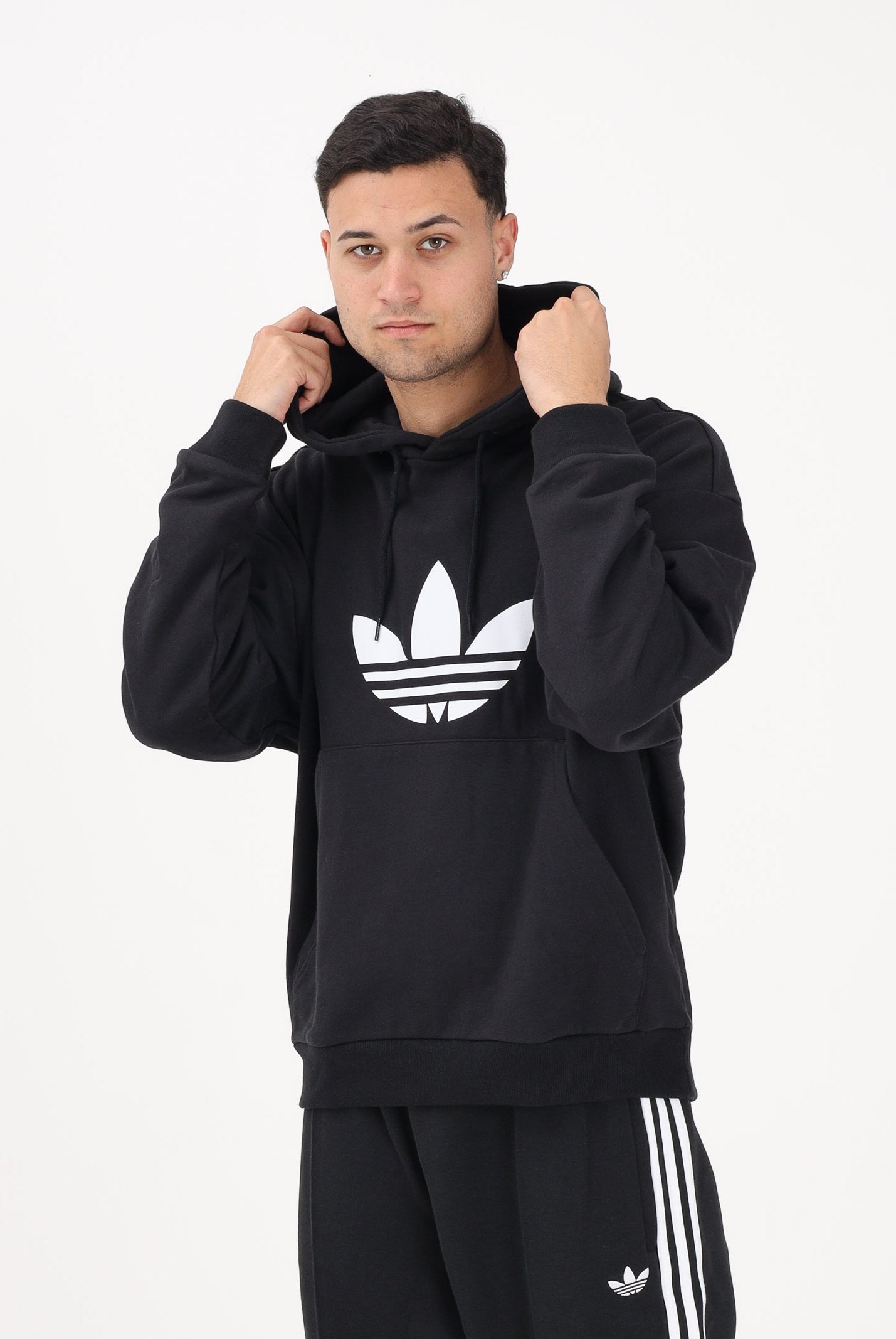 ADIDAS ORIGINALS Felpa con cappuccio Adicolor Trefoil nera da uomo KE0877 . ADIDAS ORIGINALS