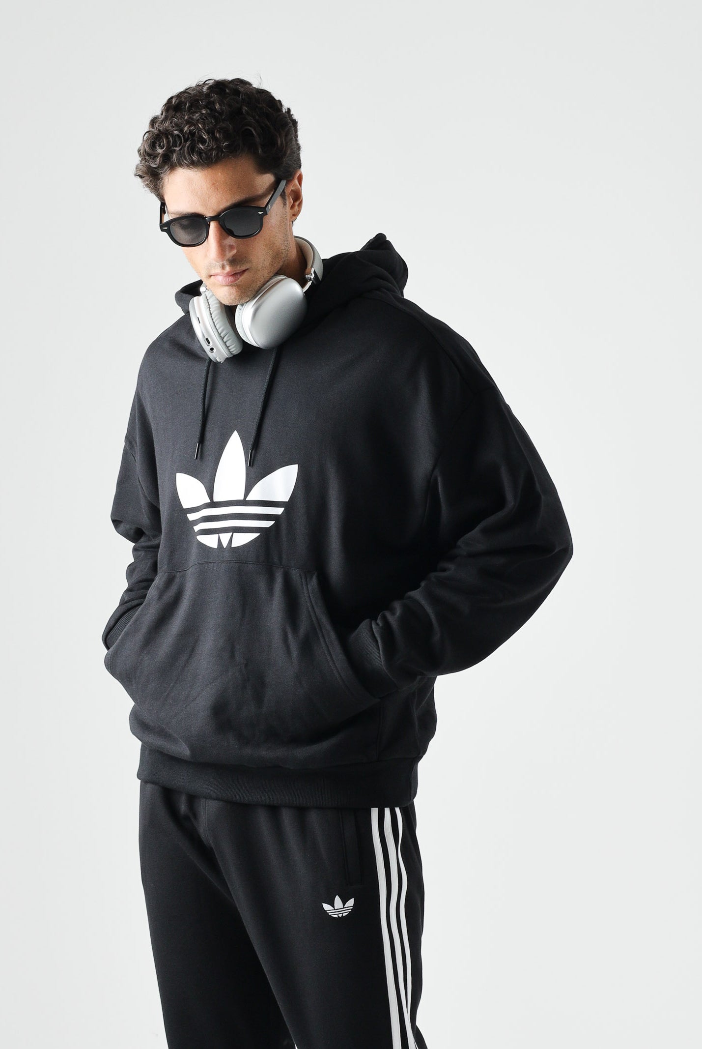 ADIDAS ORIGINALS Felpa con cappuccio Adicolor Trefoil nera da uomo KE0877 . ADIDAS ORIGINALS