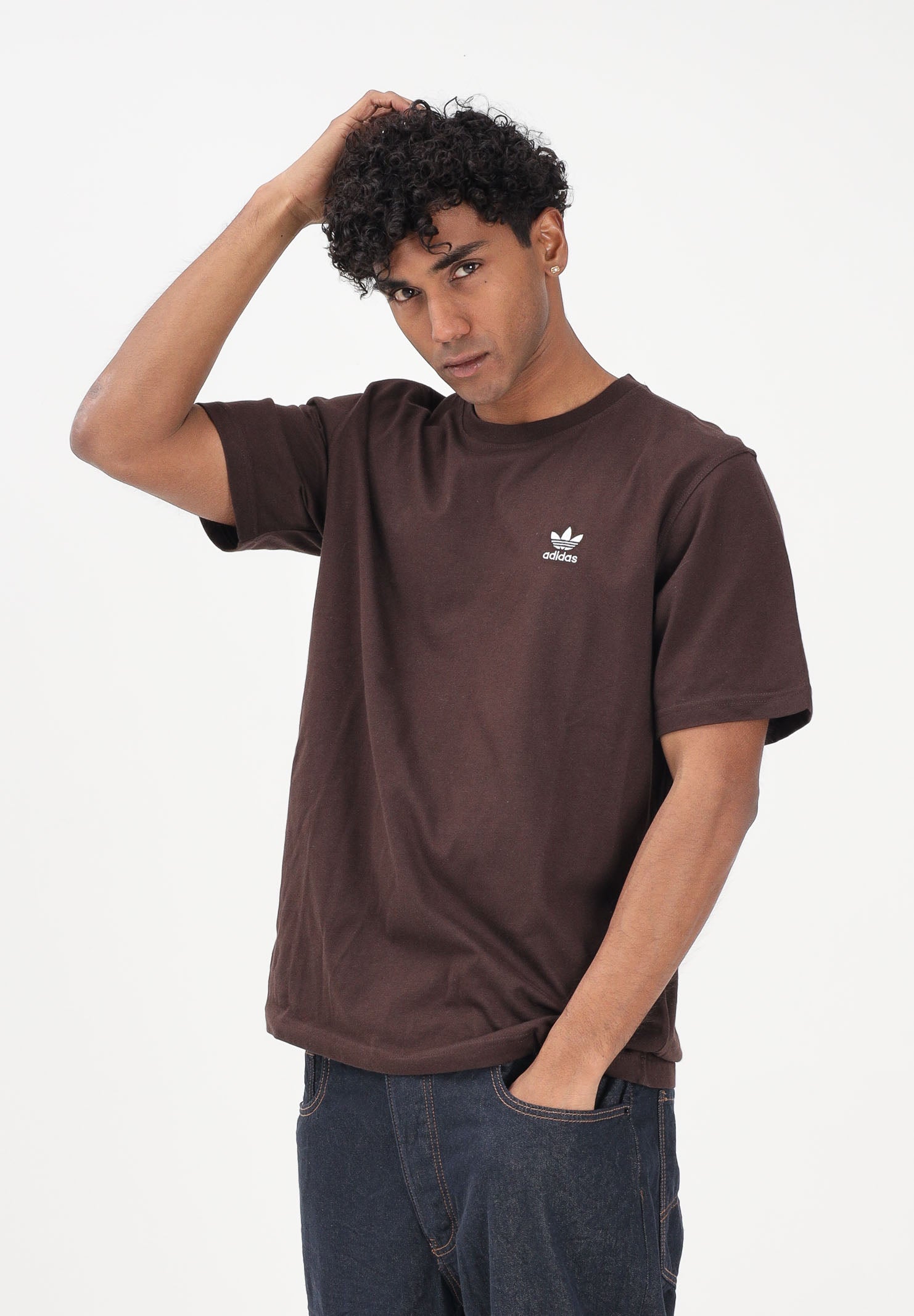 ADIDAS ORIGINALS T-shirt a manica corta Trefoil Essentials marrone da uomo KE1146 . ADIDAS ORIGINALS