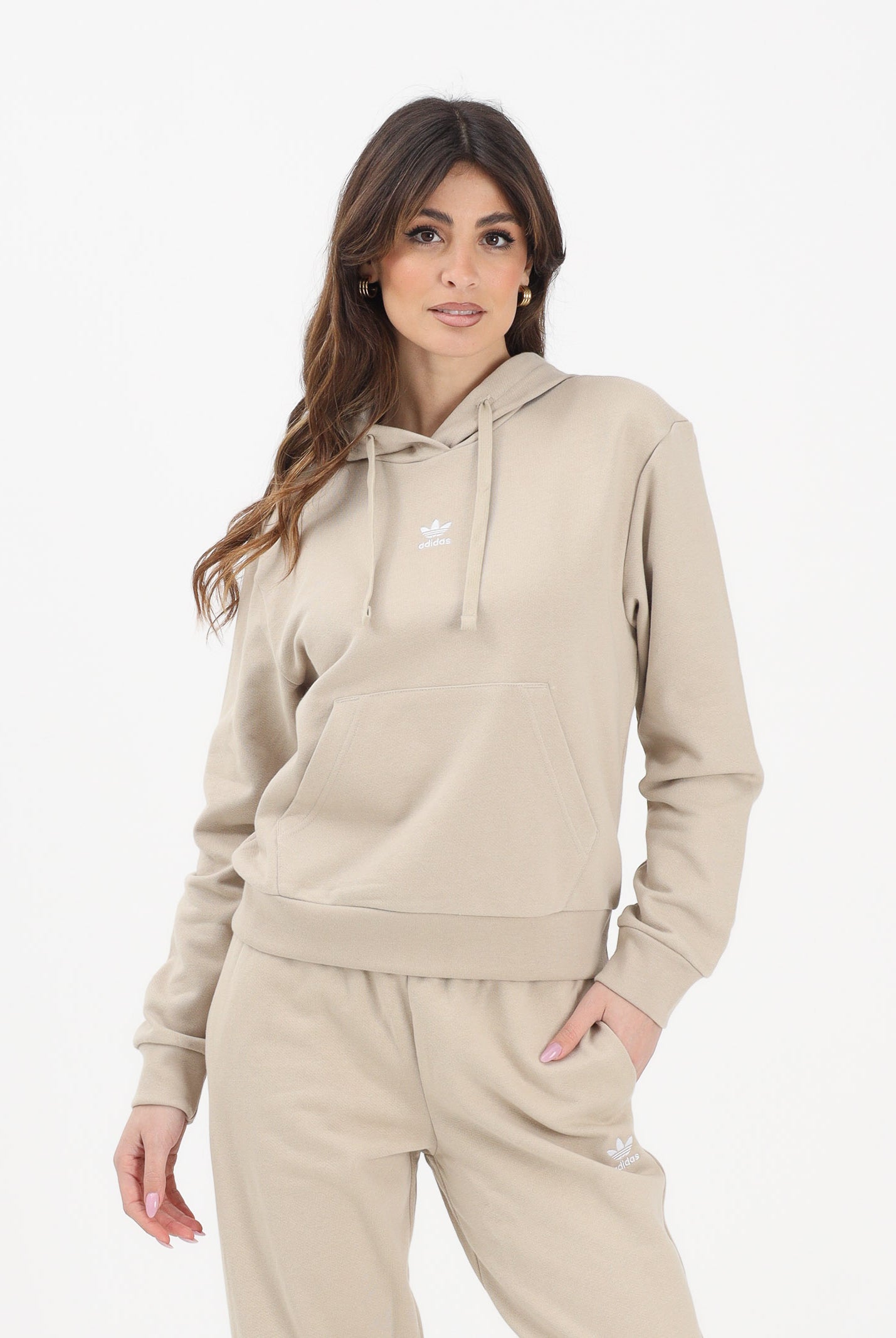 ADIDAS ORIGINALS Felpa con cappuccio ESSENTIALS FRENCH TERRY beige da donna KE1241 . ADIDAS ORIGINALS