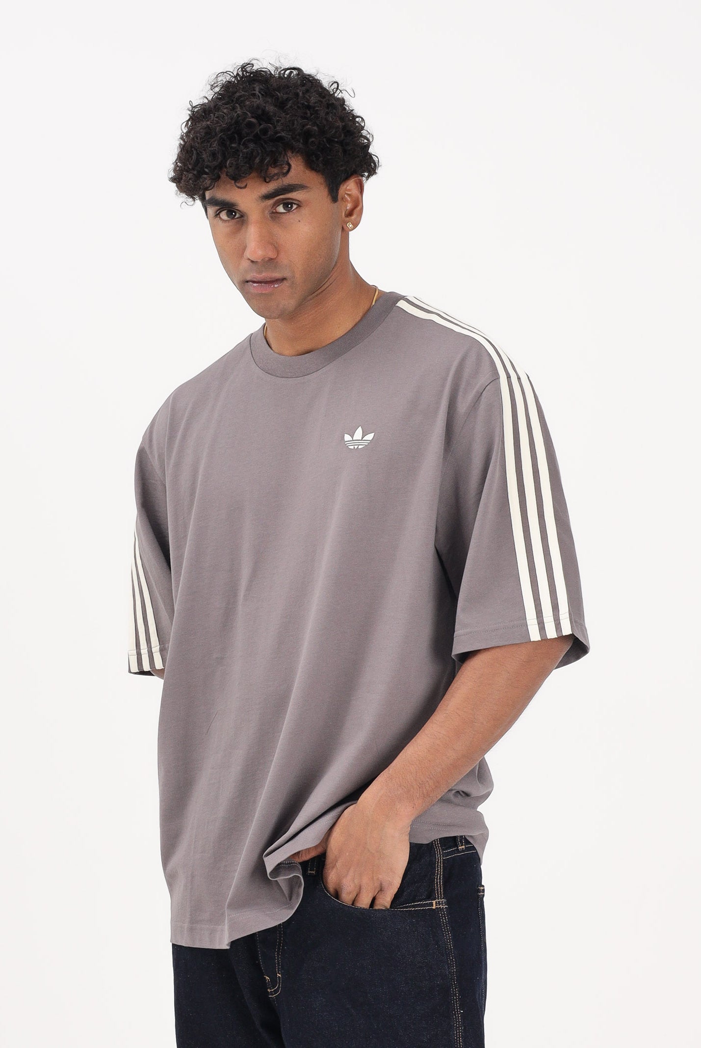 ADIDAS ORIGINALS T-shirt a manica corta ADICOLOR 3-STRIPES OVERSIZED grigia da uomo KE1591 . ADIDAS ORIGINALS