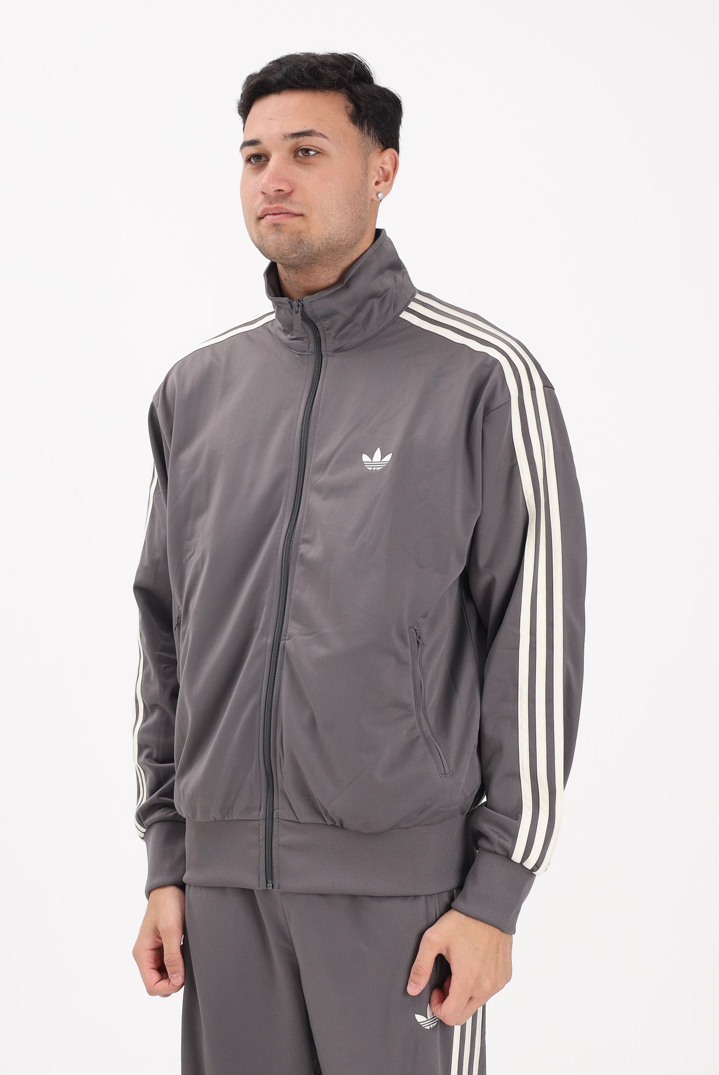 ADIDAS ORIGINALS Felpa con zip Firebird grigia e panna da uomo KE1645 . ADIDAS ORIGINALS