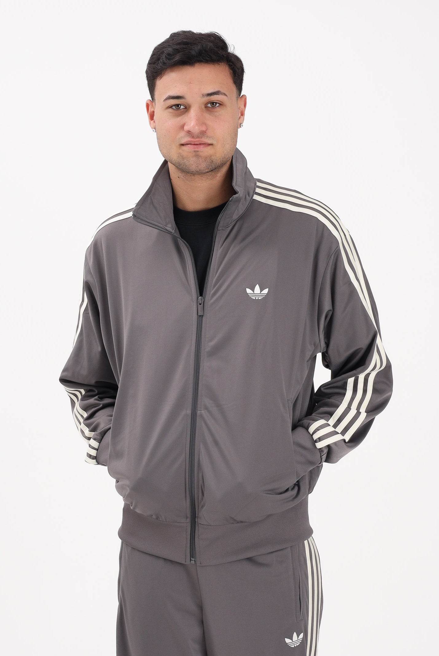 ADIDAS ORIGINALS Felpa con zip Firebird grigia e panna da uomo KE1645 . ADIDAS ORIGINALS