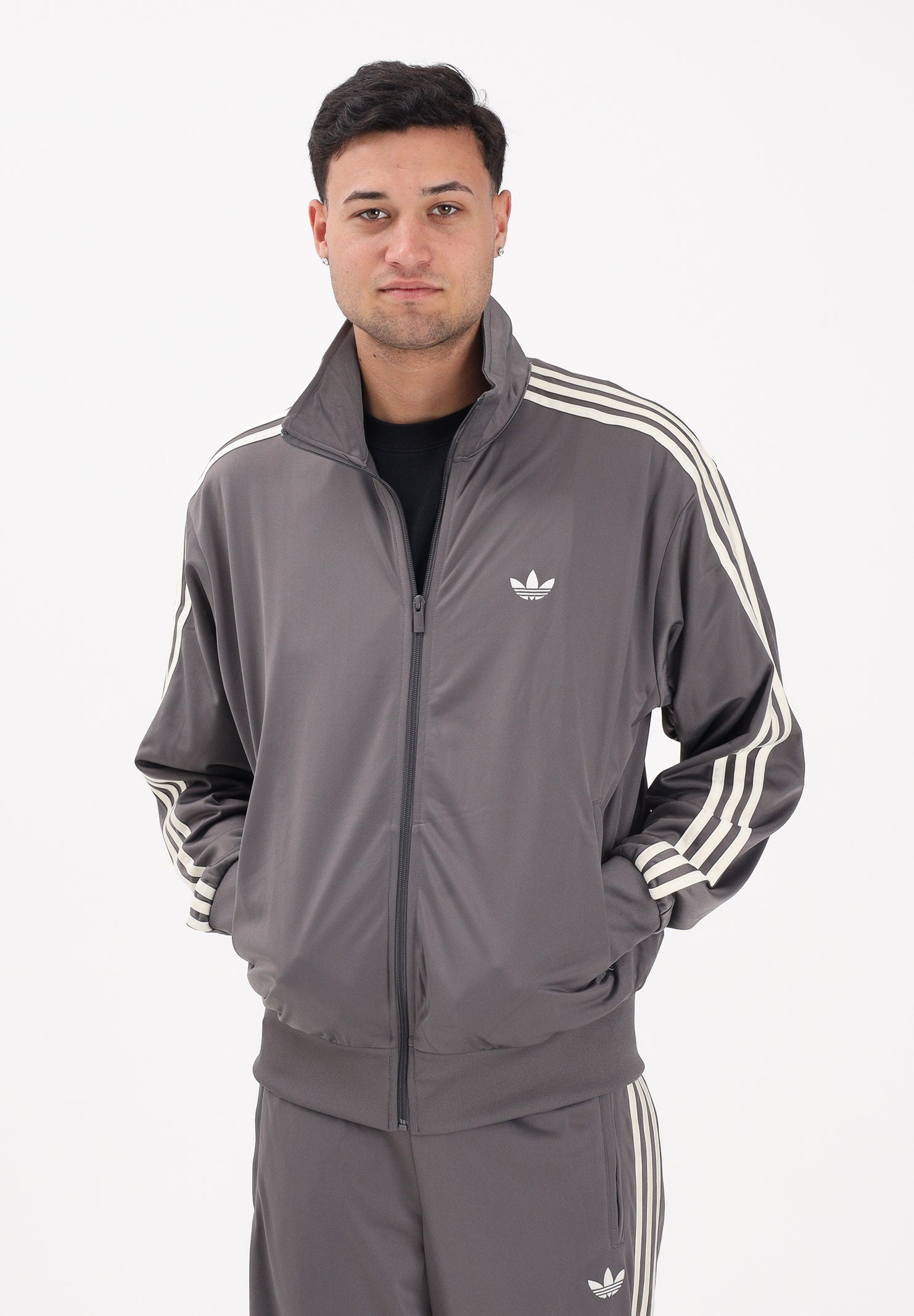ADIDAS ORIGINALS Felpa con zip Firebird grigia e panna da uomo KE1645 . ADIDAS ORIGINALS