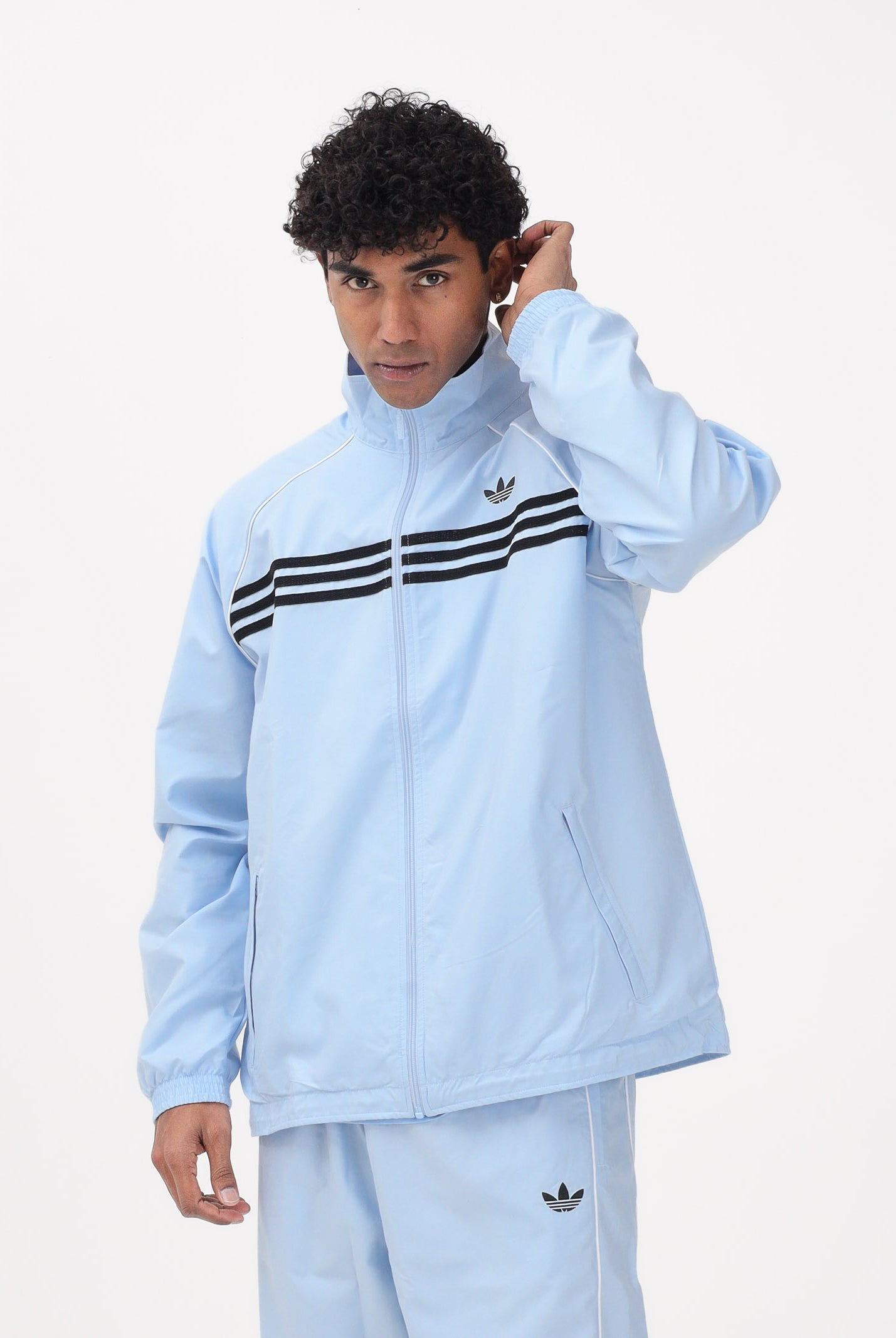 ADIDAS ORIGINALS Giacca a vento CHEST STRIPES celeste da uomo KE2164 . ADIDAS ORIGINALS