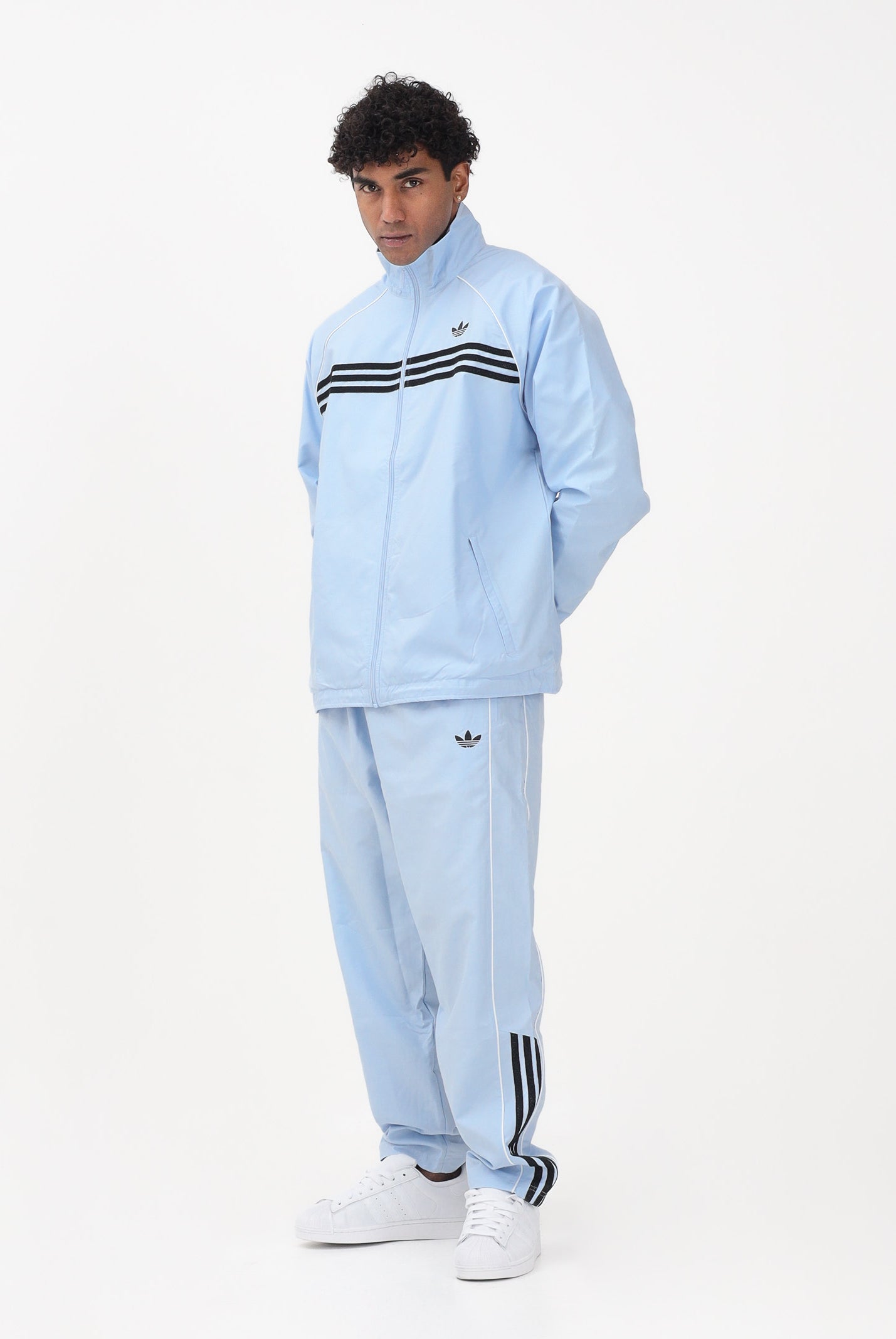 ADIDAS ORIGINALS Giacca a vento CHEST STRIPES celeste da uomo KE2164 . ADIDAS ORIGINALS