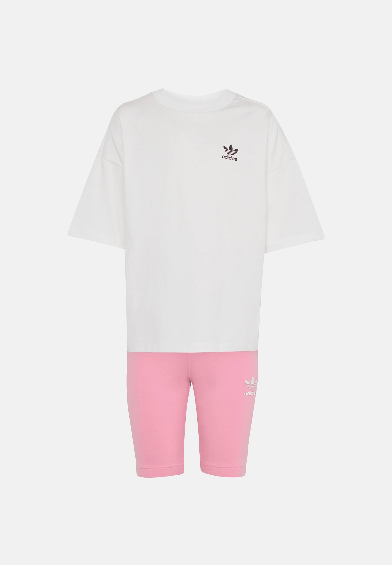 ADIDAS ORIGINALS Completo Pantaloncini e t-shirt, bianco e rosa da bambina con loghi Trefoil KE2345 . ADIDAS ORIGINALS