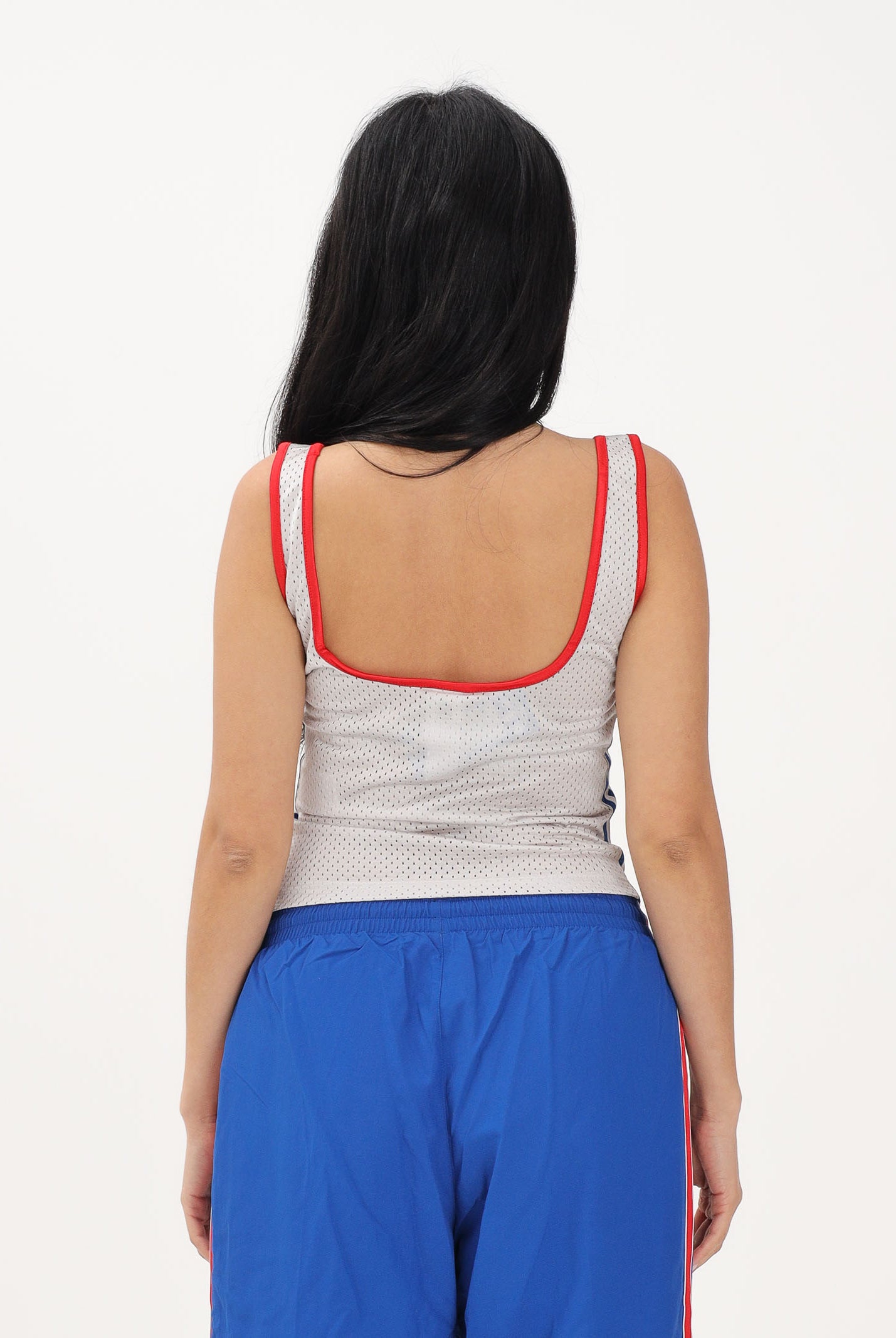 ADIDAS ORIGINALS Canotta bianca da donna con rifiniture rosse e blu KE2356 . ADIDAS ORIGINALS