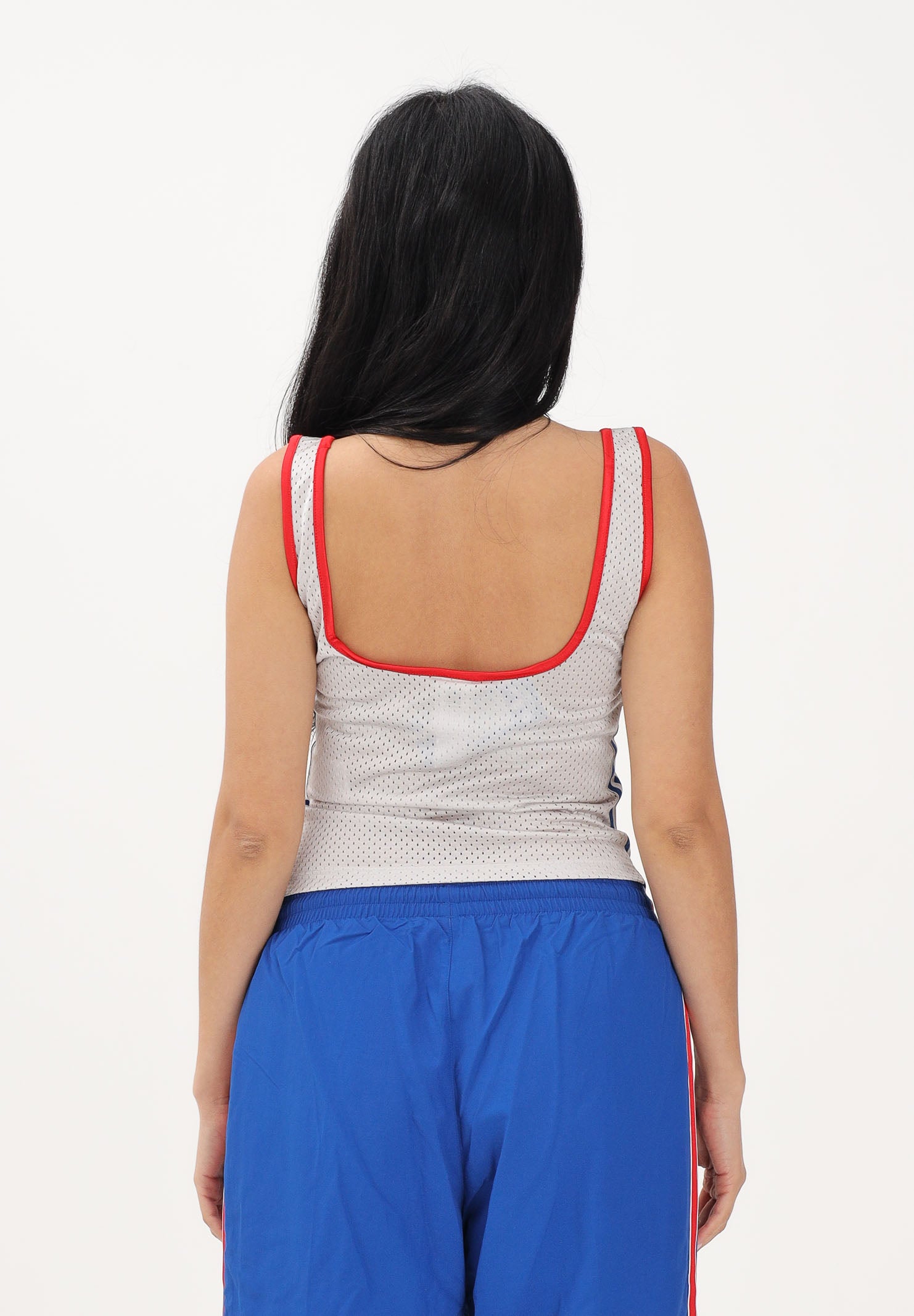 ADIDAS ORIGINALS Canotta bianca da donna con rifiniture rosse e blu KE2356 . ADIDAS ORIGINALS