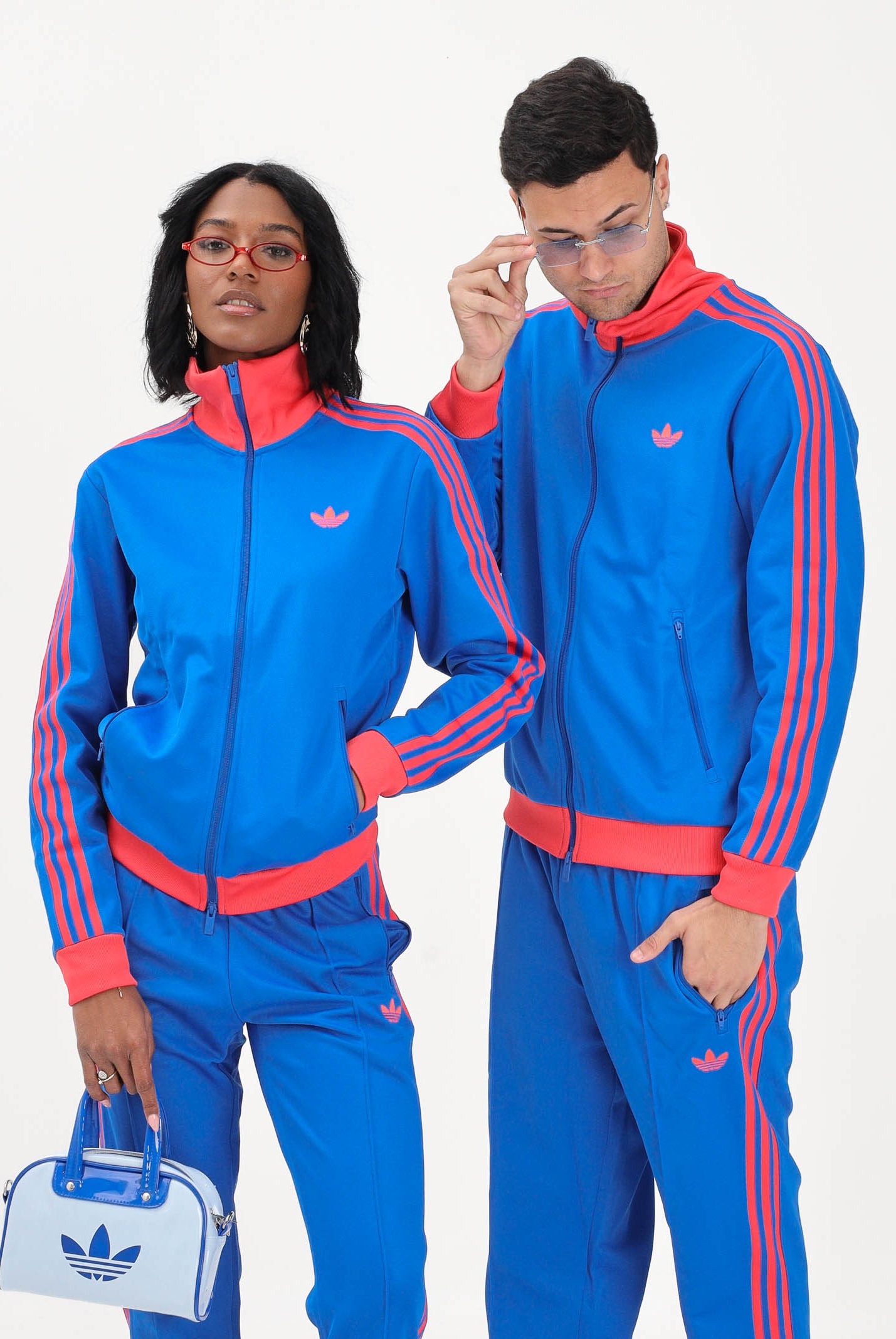 ADIDAS ORIGINALS Felpa con zip CLASSIC blu e rosso per uomo e donna KE2412 . ADIDAS ORIGINALS