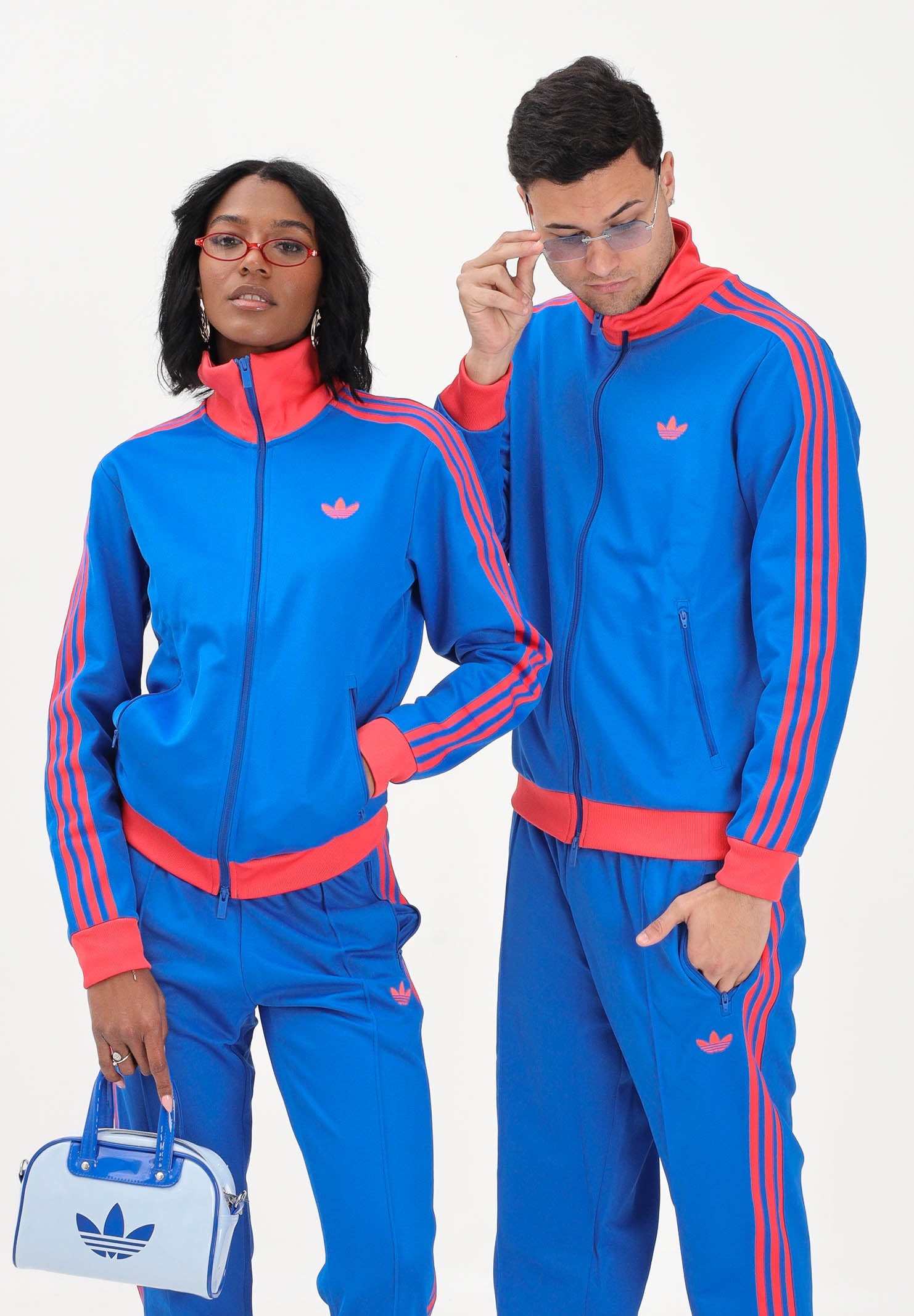ADIDAS ORIGINALS Felpa con zip CLASSIC blu e rosso per uomo e donna KE2412 . ADIDAS ORIGINALS