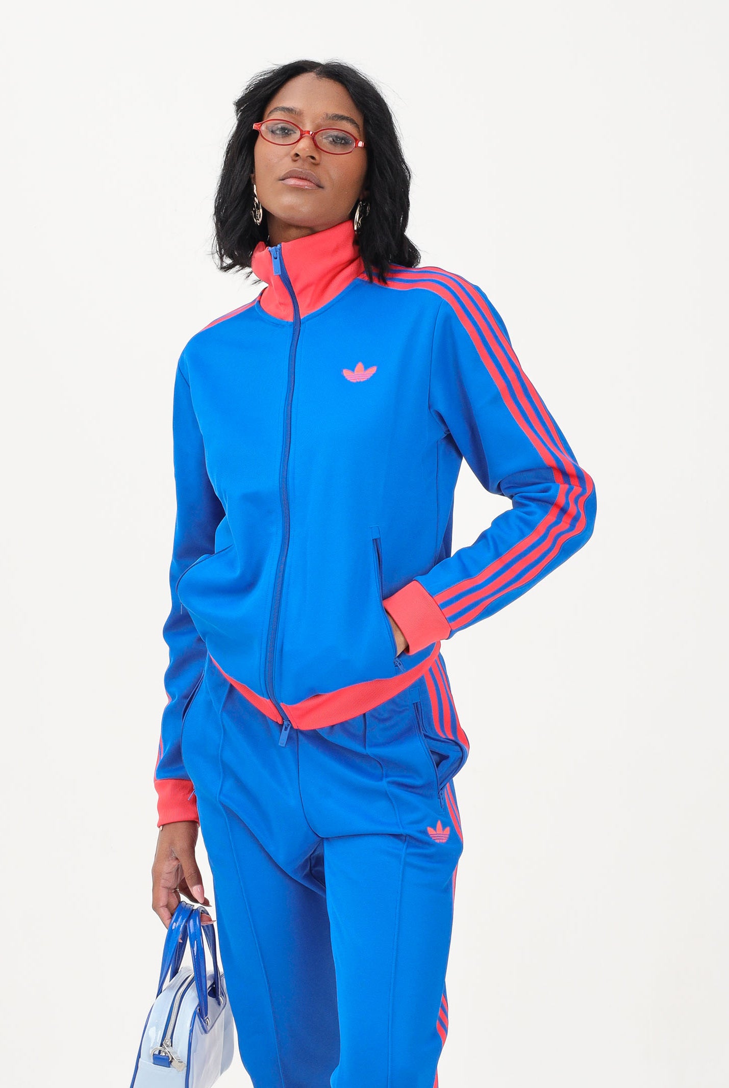 ADIDAS ORIGINALS Felpa con zip CLASSIC blu e rosso per uomo e donna KE2412 . ADIDAS ORIGINALS