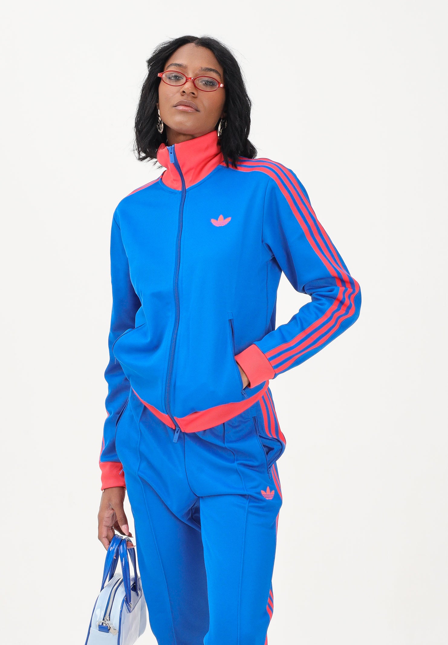 ADIDAS ORIGINALS Felpa con zip CLASSIC blu e rosso per uomo e donna KE2412 . ADIDAS ORIGINALS