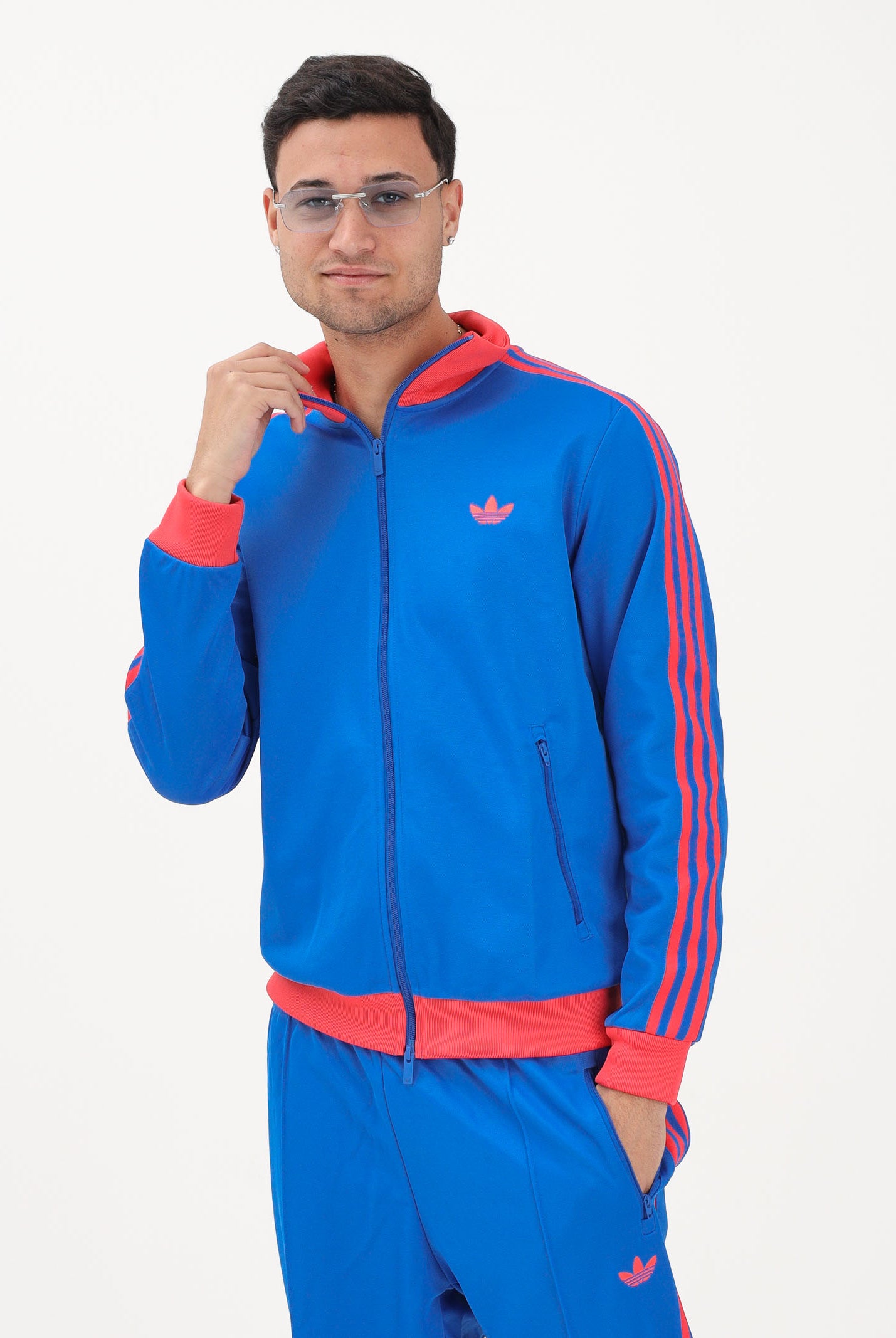 ADIDAS ORIGINALS Felpa con zip CLASSIC blu e rosso per uomo e donna KE2412 . ADIDAS ORIGINALS