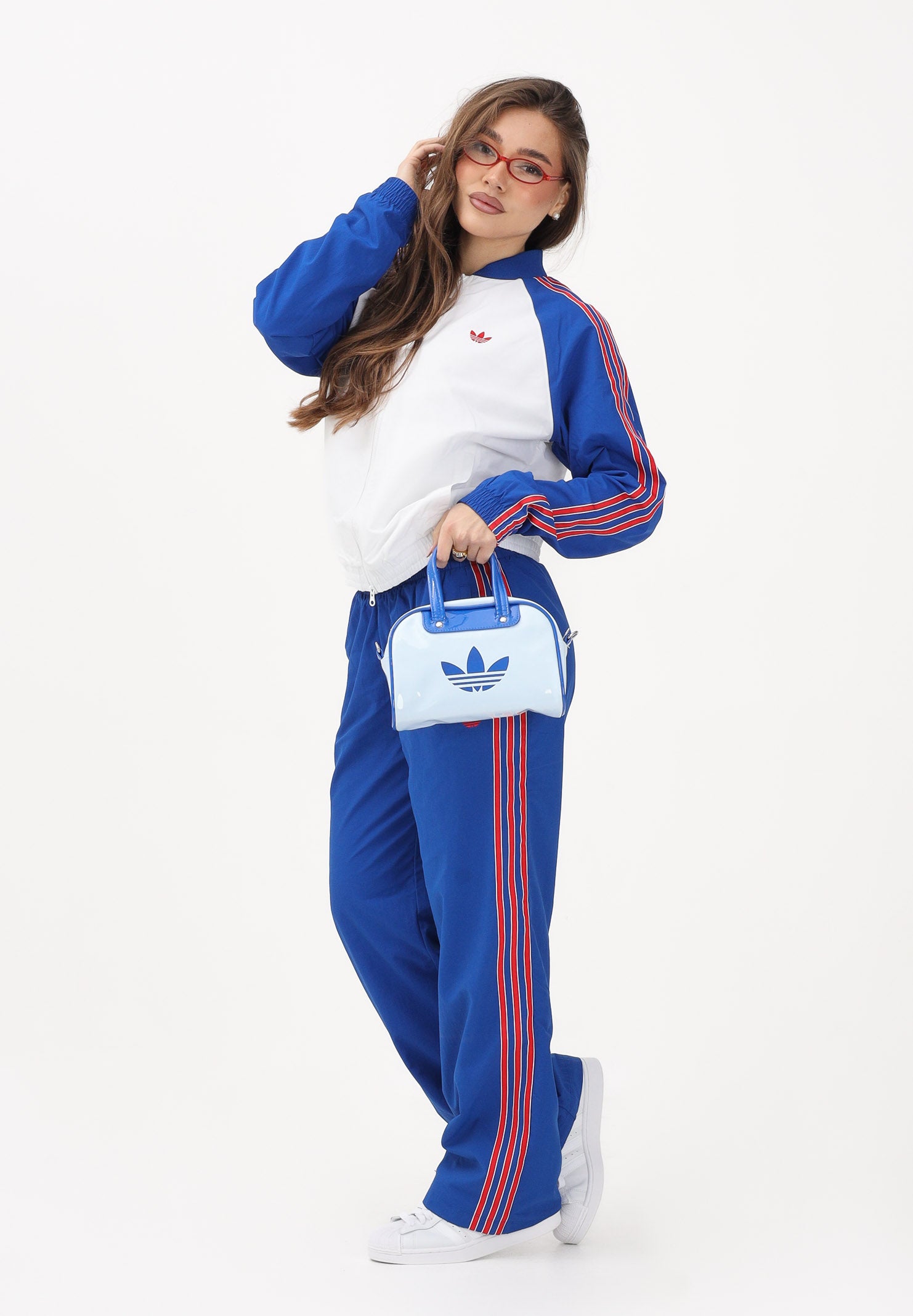 ADIDAS ORIGINALS Giacca a vento SST bianca, blu e rossa da donna KE2413 . ADIDAS ORIGINALS