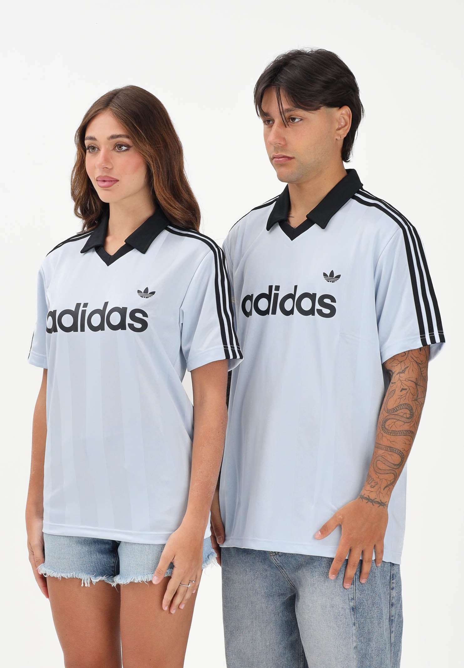 ADIDAS ORIGINALS Polo a manica corta ARCHIVE COLLAR ENGINEERED celeste per uomo e donna KE2453 . ADIDAS ORIGINALS