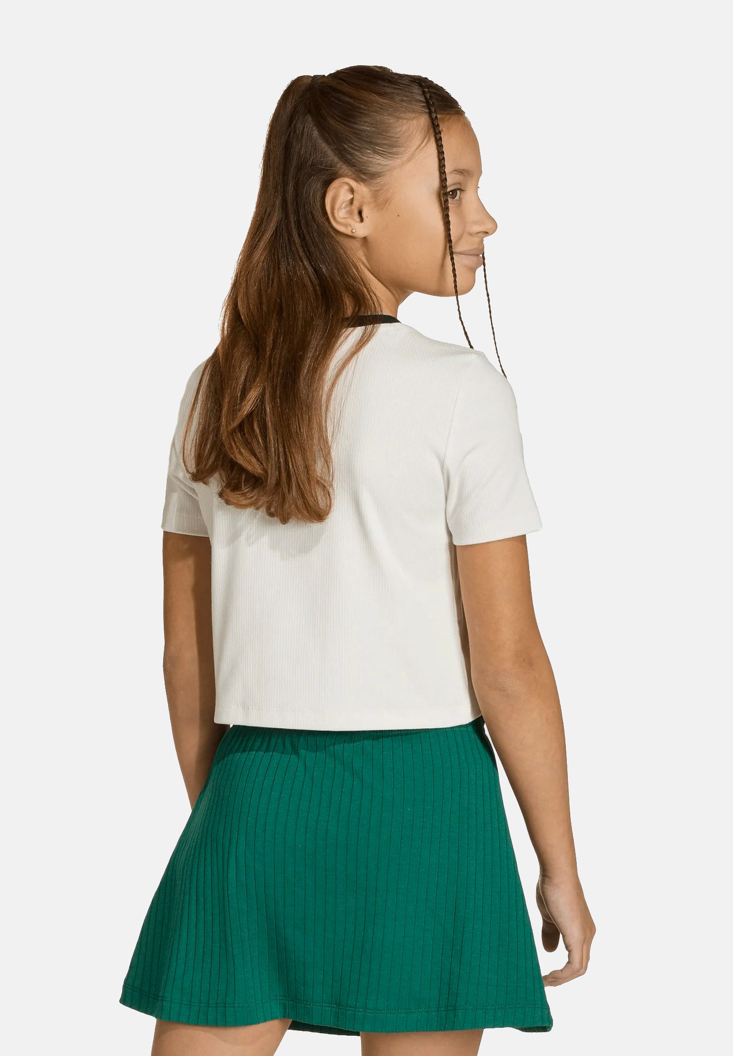 ADIDAS ORIGINALS T-shirt a manica corta Tight Mini Rib bianca e nera da bambina KE2497 . ADIDAS ORIGINALS