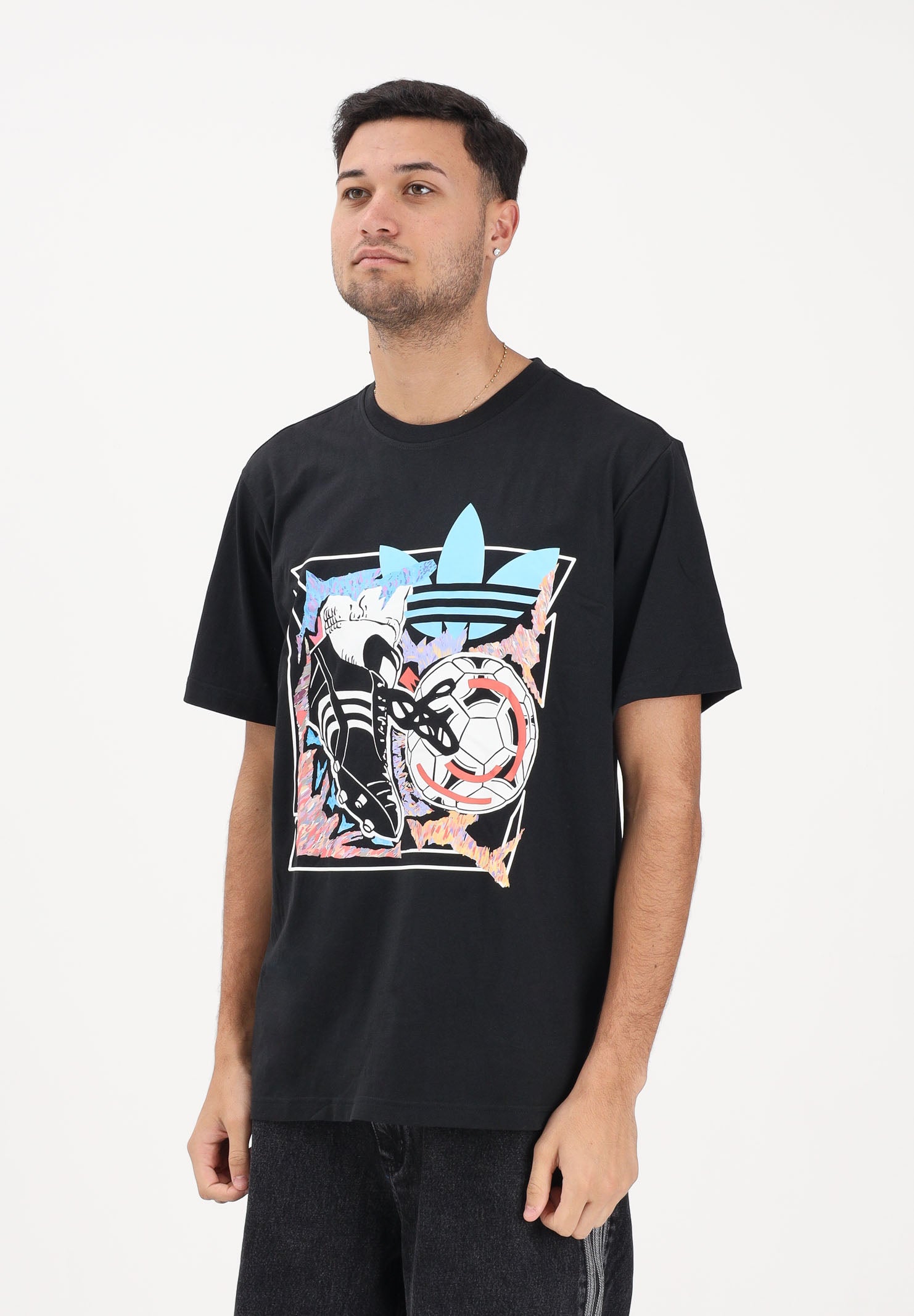 ADIDAS ORIGINALS T-shirt a manica corta Archive Anime Football nera da uomo KE2768 . ADIDAS ORIGINALS