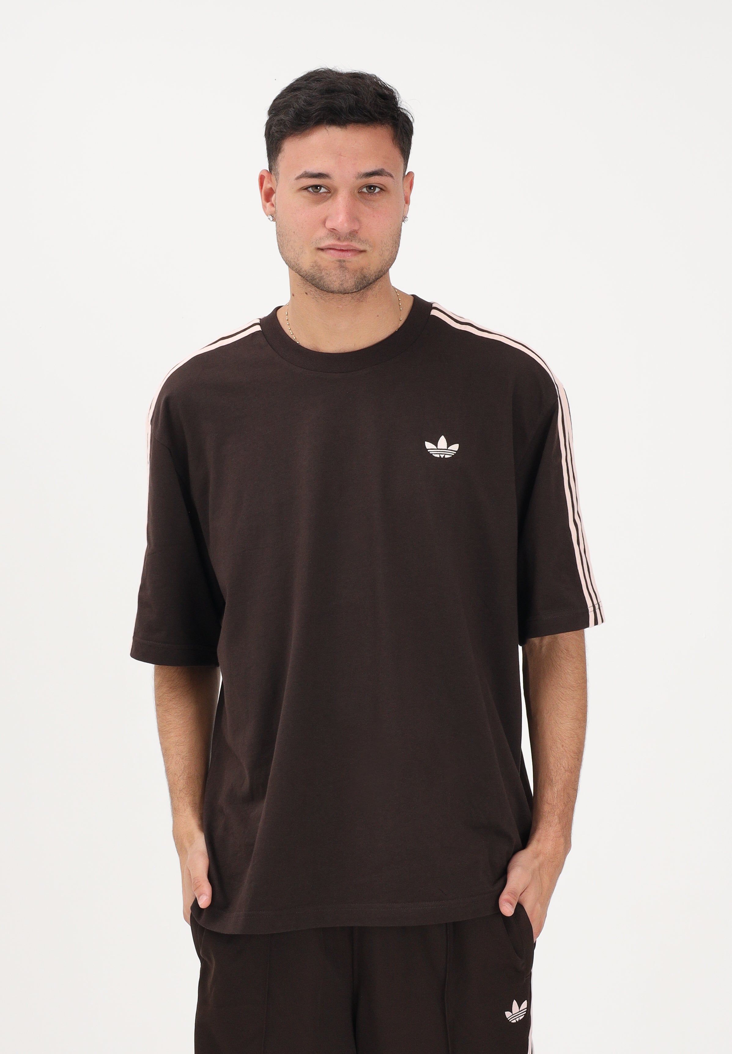 ADIDAS ORIGINALS T-shirt a manica corta Oversize Adicolor 3-Stripes marrone e rosa per uomo e donna KE2905 . ADIDAS ORIGINALS