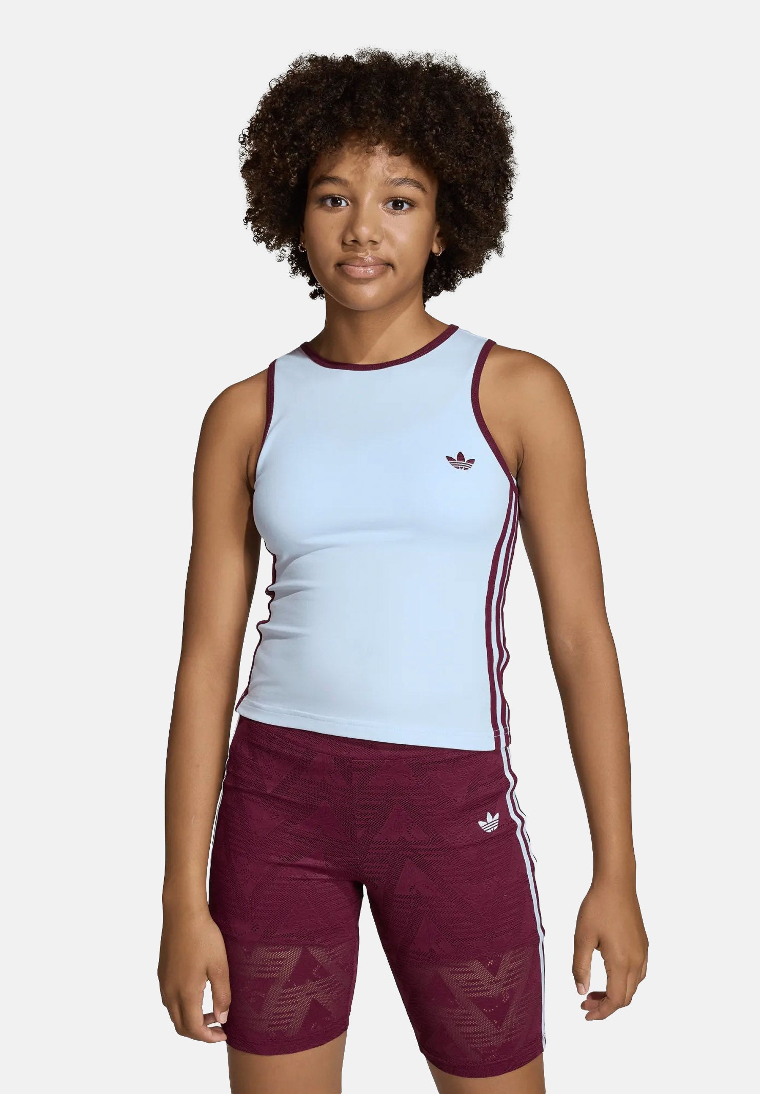 ADIDAS ORIGINALS Canotta 3 STRIPES SLIM TANK TOP azzurra e bordeaux da bambina KE2958 . ADIDAS ORIGINALS
