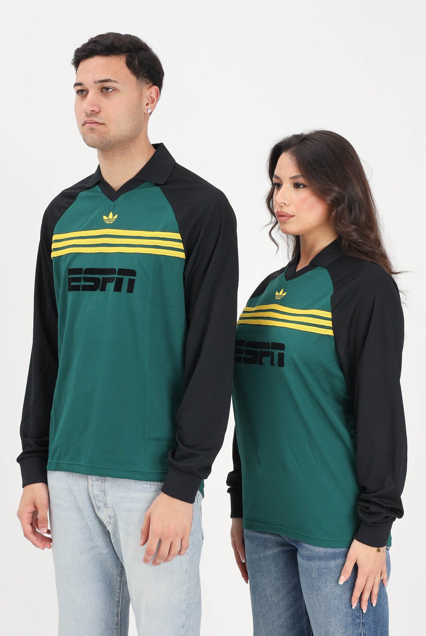 ADIDAS ORIGINALS Polo a manica lunga SPONSORED ARCHIVE verde e nera per uomo e donna KE3315 . ADIDAS ORIGINALS