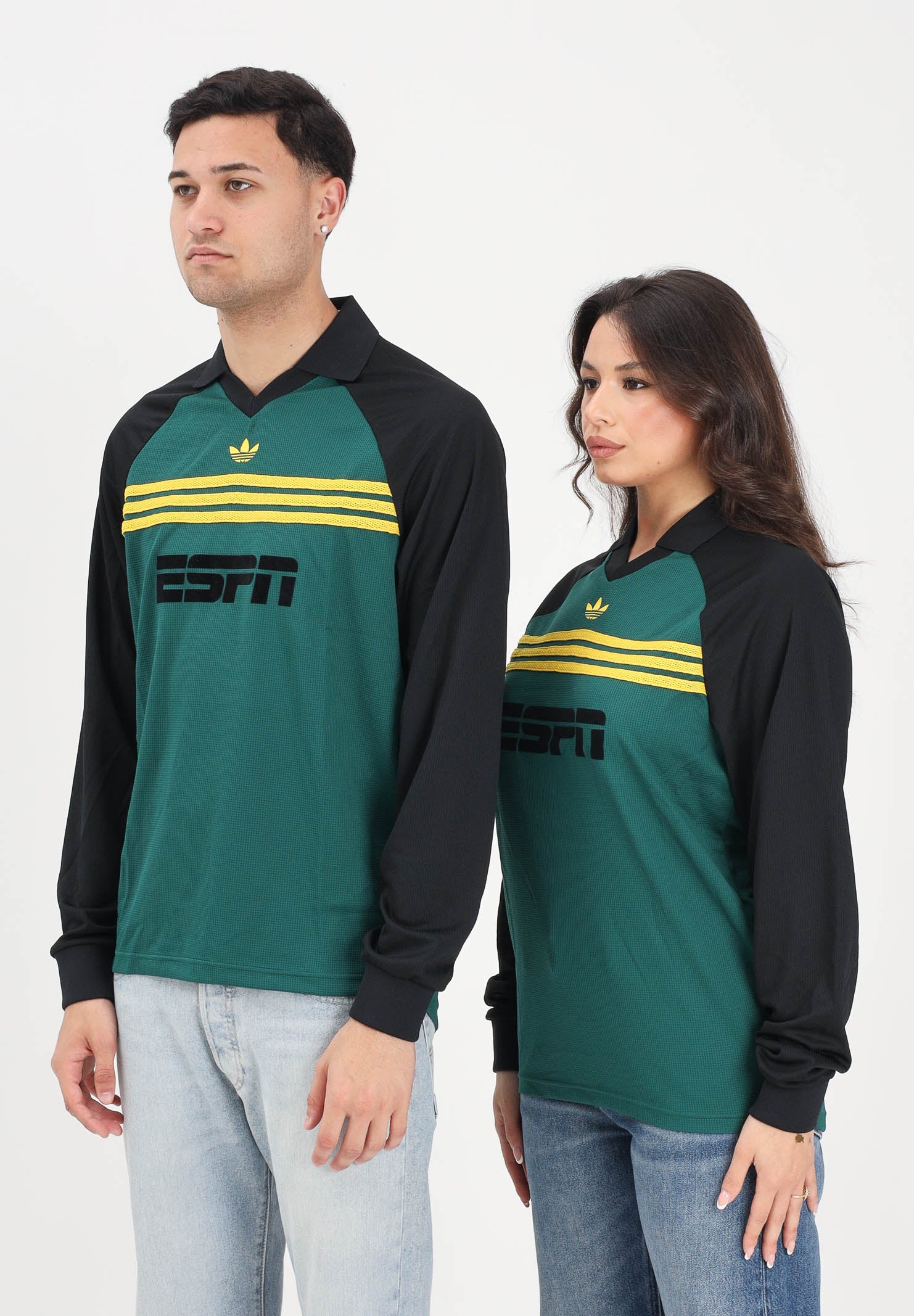 ADIDAS ORIGINALS Polo a manica lunga SPONSORED ARCHIVE verde e nera per uomo e donna KE3315 . ADIDAS ORIGINALS